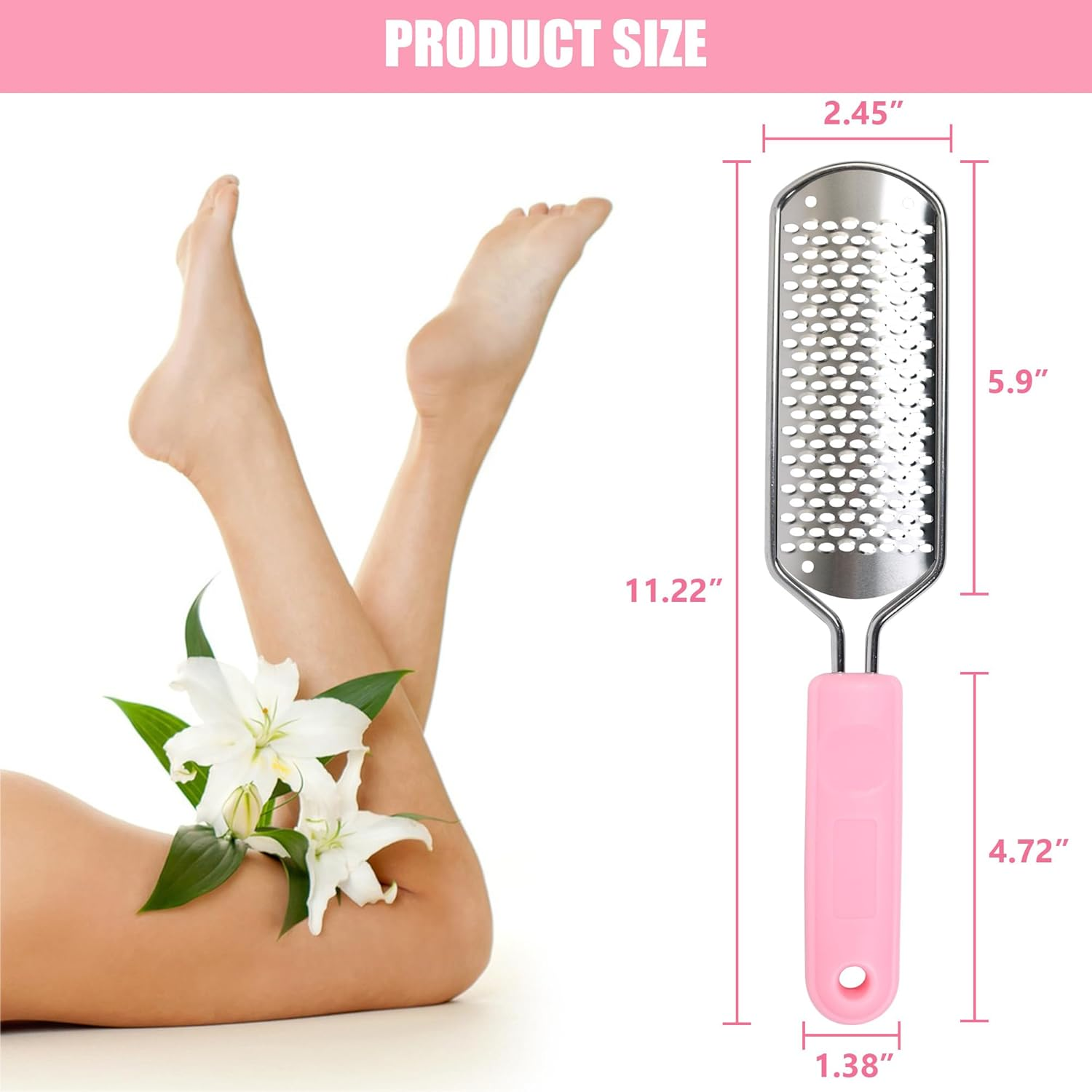 OWIIZI Foot File Pedicure Foot Scrubber for Callus Remover, Stainless Steel Foot Exfoliator Grater Feet Rasp Scraper Hard Cracked Dead Skin Removers for Wet and Dry Foot image number 5