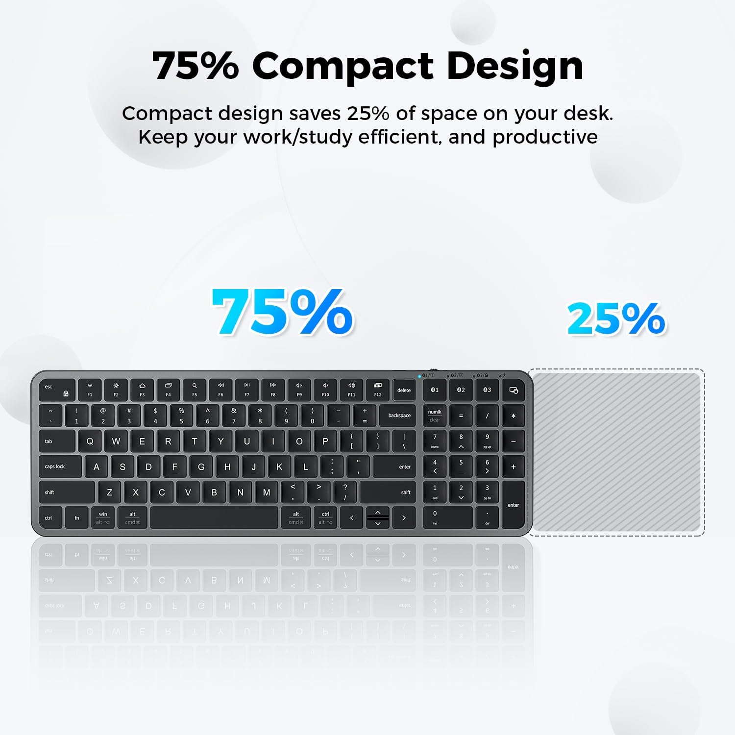 Iclever BK20 Bluetooth Keyboard, with Numeric Keypad, Multi-Device Rechargeable and Stable Connection Compact Size Wireless Keyboard for Macbook, Laptop, Ipad, Tablet, Windows image number 6