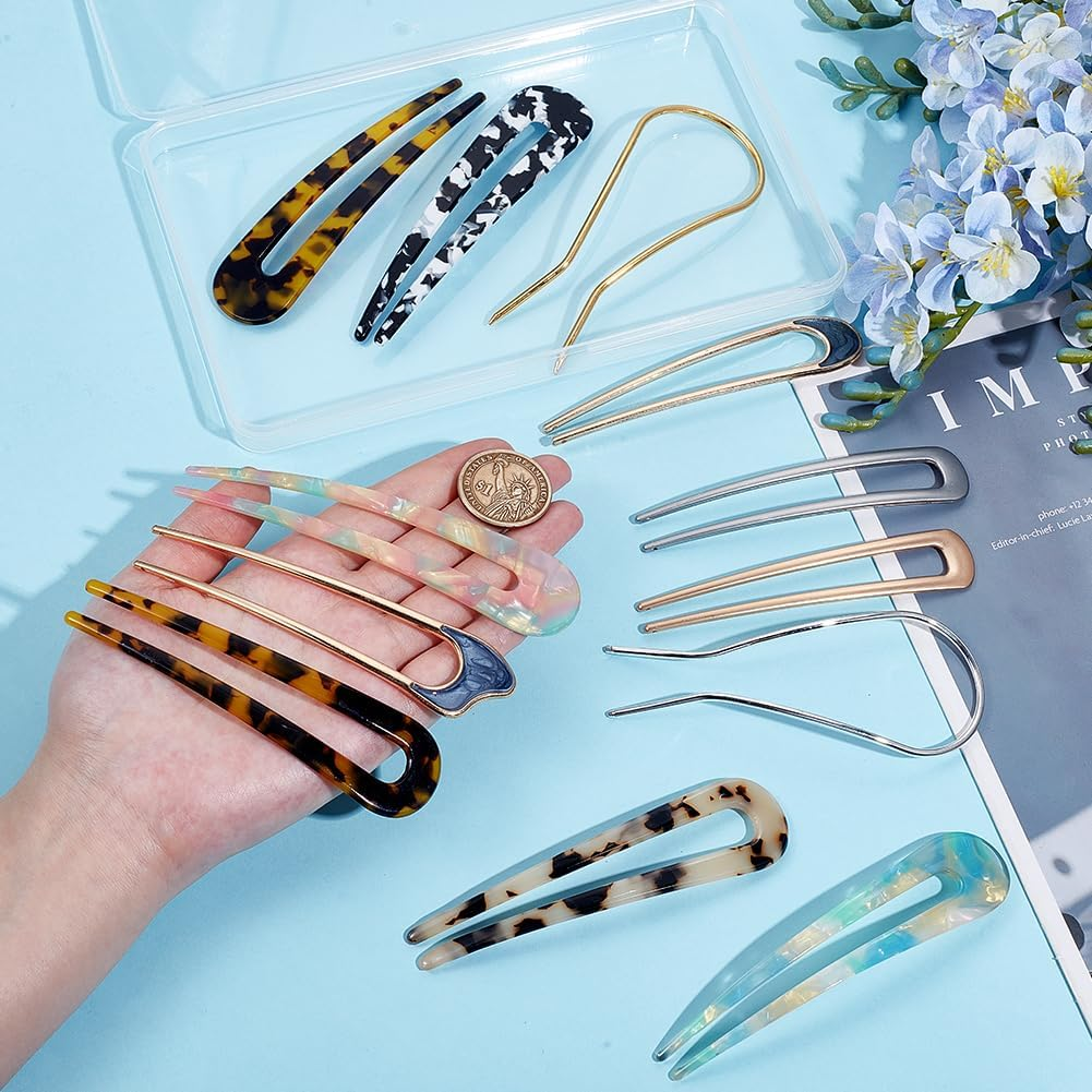 AHANDMAKER Pack of 12 U-Shaped Hair Pins, 12 Styles, French Hair Pins, Metal U Vintage Fork for Bride, Updo Bun Women, Girls, Hairstyle Hair Accessories, 98~118 X 20~44 X 2~3 Mm image number 3