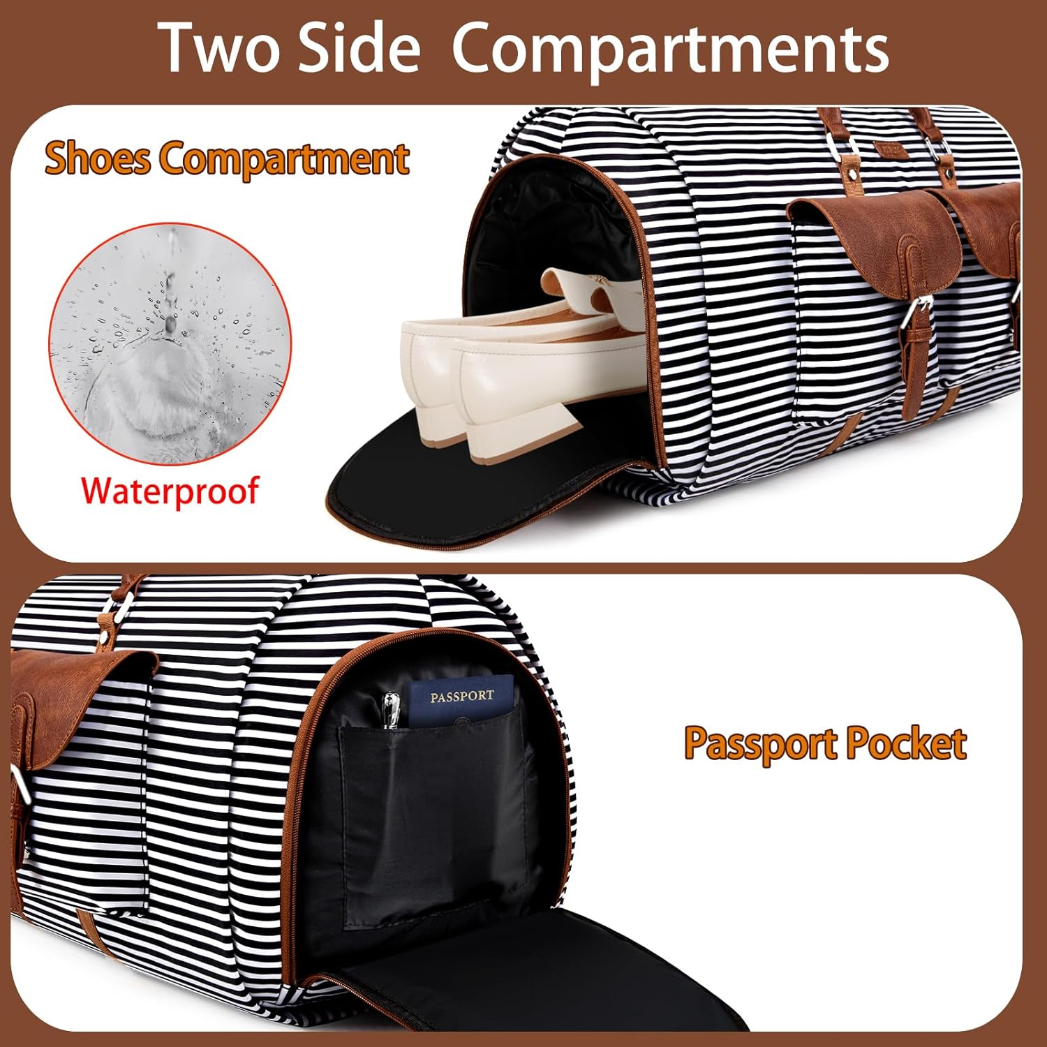 Garment Duffle Bag for Travel - Convertible Carry on Garment Duffel Travel Bag for Women Men Large Weekender Bag with Shoes Pouch 2 in 1 Hanging Suit Travel Duffel Bag 3Pcs Set, A02-Black image number 6