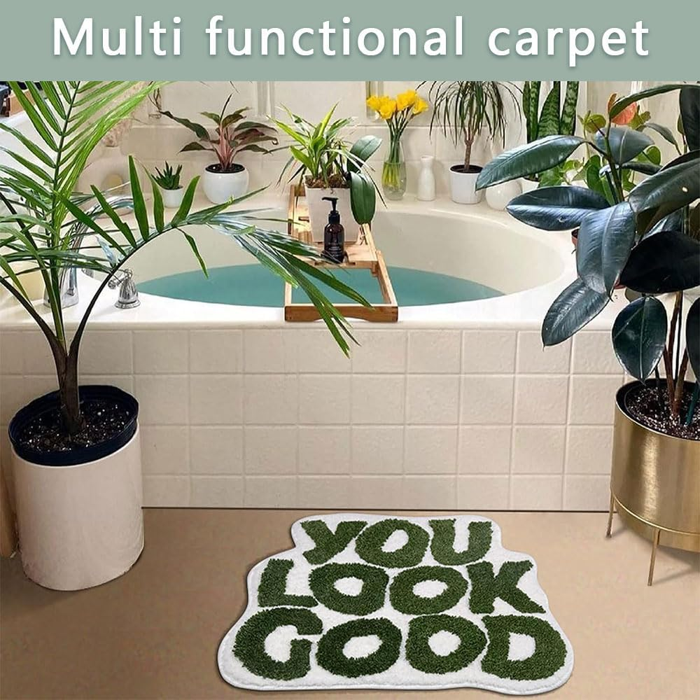 &ldquo;You Look Good&rdquo; Green Bath Mat &ndash; Cute Funny Non-Slip Washable Shower Rug, Absorbent Bathroom Decor Floor Mat for Kids, Boys & Girls image number 5
