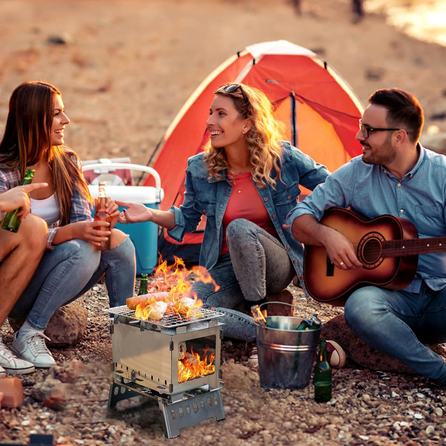 DAWRIS Wood Stove Portable Hobo Cooker, Foldable and Windproof Backpack Stove Made of Stainless Steel with Carry Bag, 3-In-1 Multifunctional for Solo Camping, Backpacking, Hiking image number 2