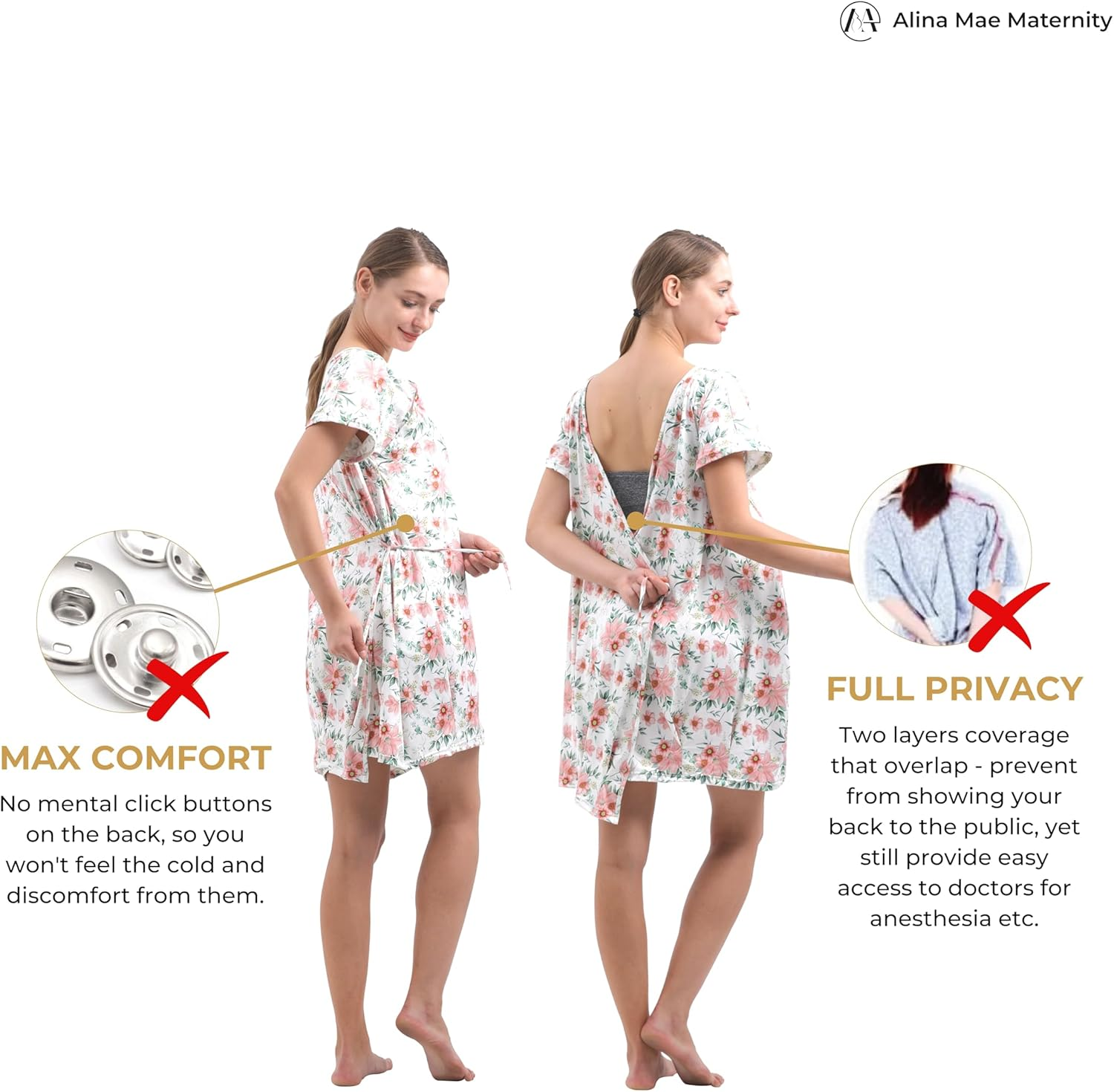 Labor and Delivery Gown for Hospital with Pockets Open Back Nursing Pajamas for Women Breastfeeding Maternity Nightgown image number 6