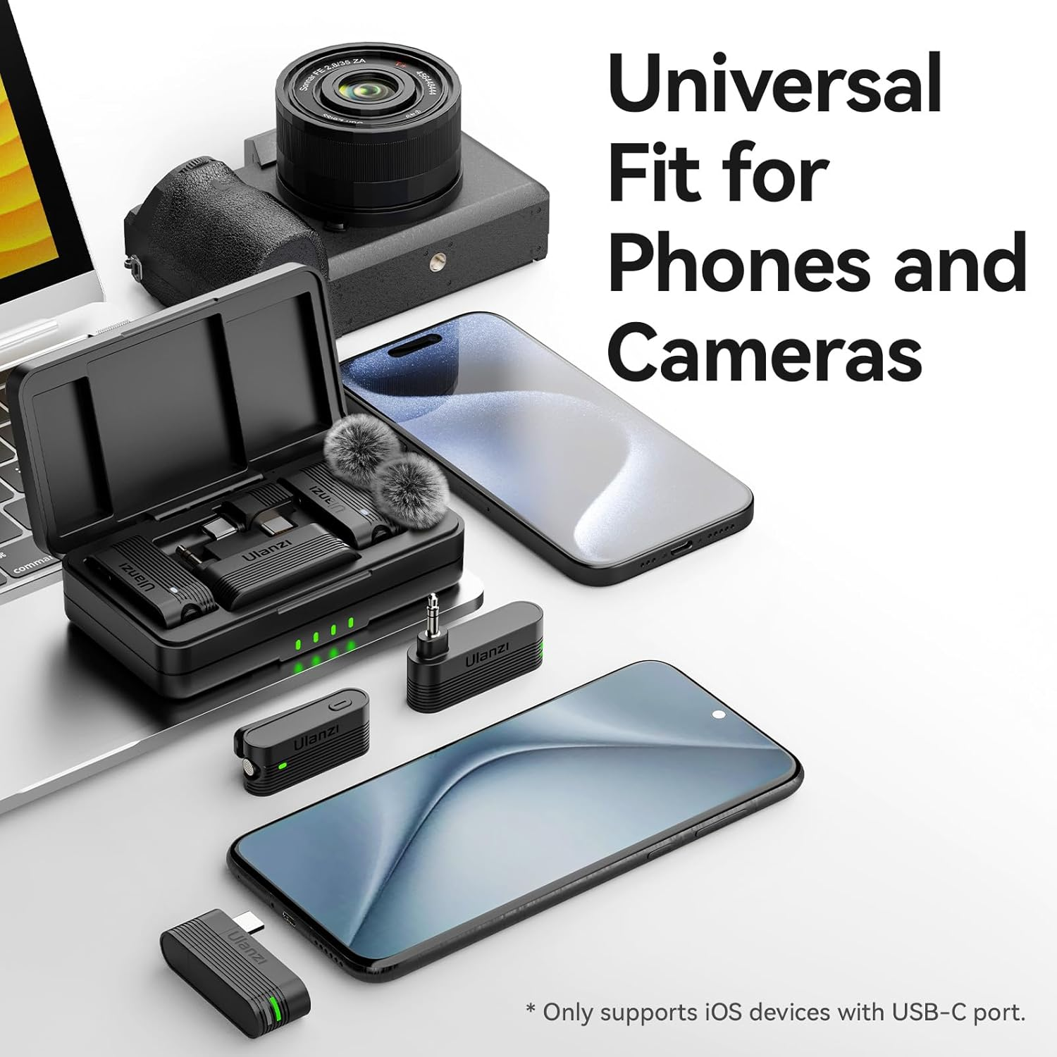 ULANZI A100 Wireless Lavalier Microphone, 360&deg; Pickup Intelligent Noise Canceling Module Compact Lightweight, up to 13.5 Hours Recording Time, Compatible with Android Ios Camera image number 1