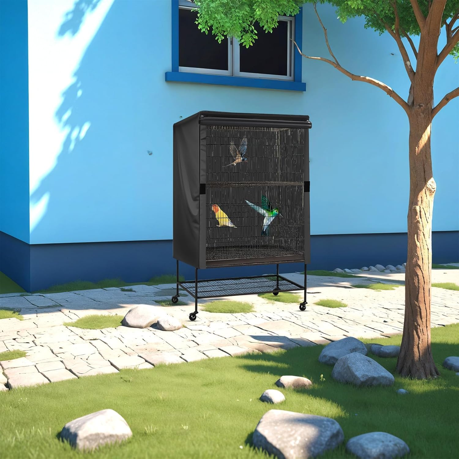 Universal Bird Cage Cover 130X96X59Cm Large Blackout Cover - Breathable Polyester Night Cover for Parrots, Parakeets & Small Birds (Black) image number 6