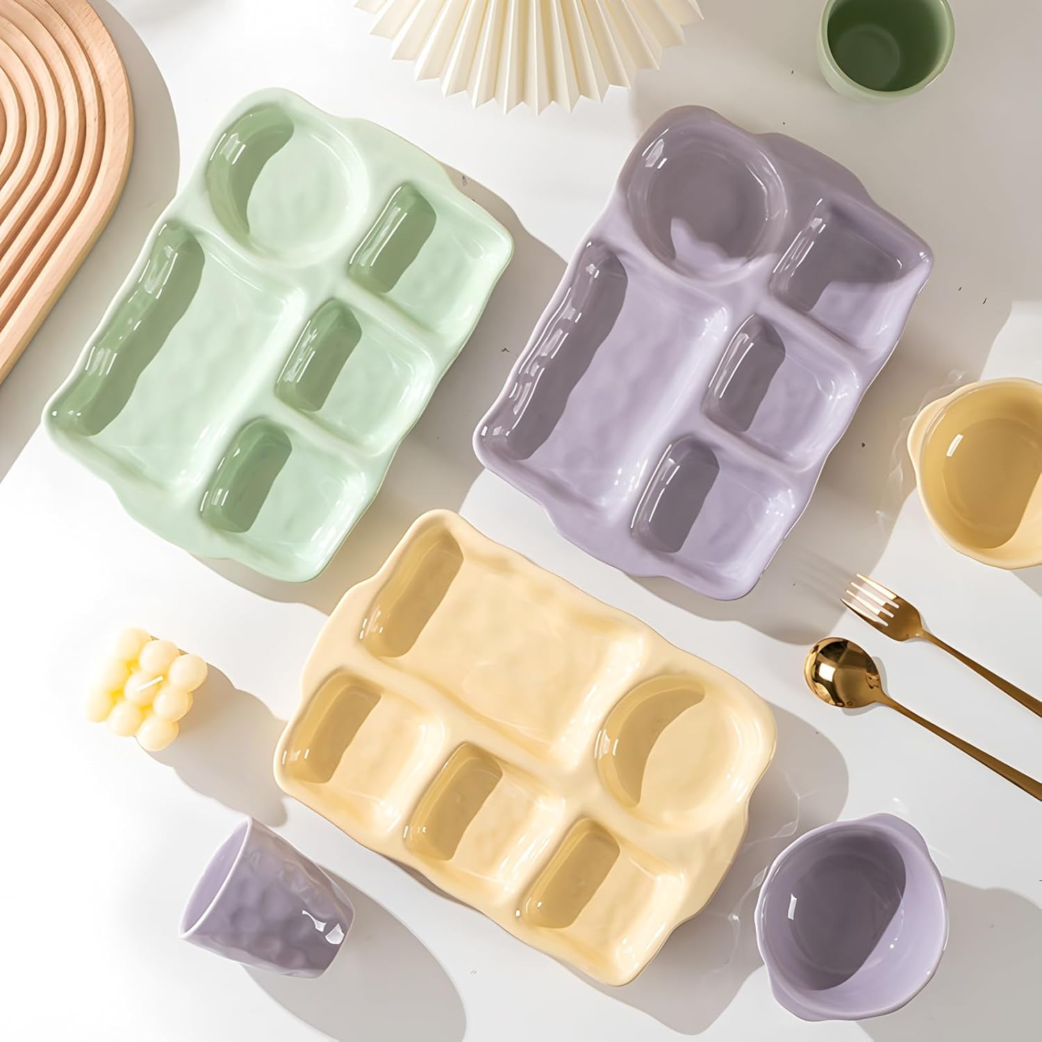 Ceramic Divided Plate, Green 5 Compartment Rectangular Dinner Plate, Precise Portion Control, Dalanced Nutrition, Oven and Microwave Safe, Suitable for All Occasions image number 5