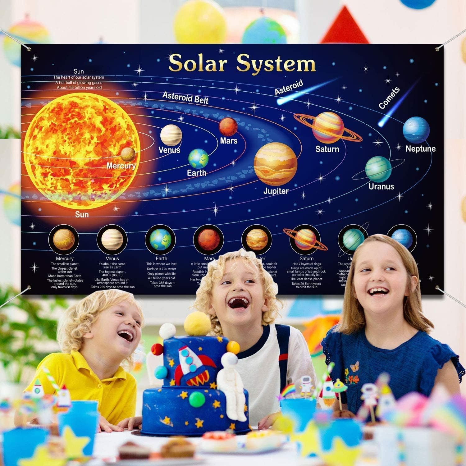 Solar System Decorations Large Fabric Outer Space Poster Banner Space Theme Backdrop Background for Kids Boys Space Birthday Decorations Planets Party Educational Supplies, 72.8X43.3 Inch image number 3