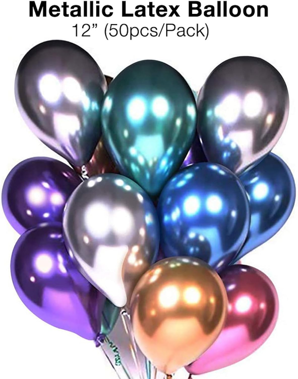 Metallic/Chrome Silver Balloons Garland Kit, Different Sizes, 12 Inch Party Latex Balloons for Birthday, Graduation, Wedding, Holiday Decoration (Mix) - Mix image number 2