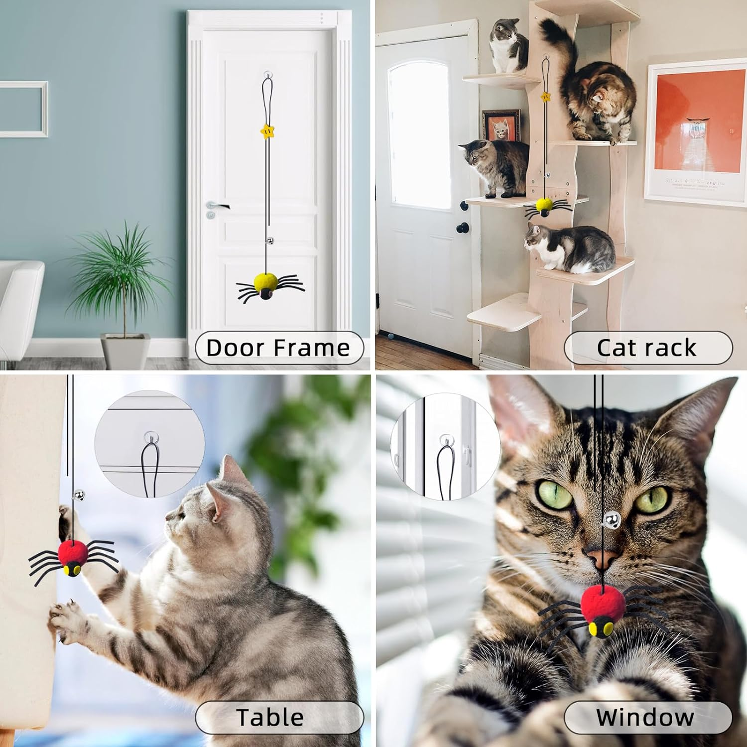5-Pack Hanging Spider Cat Toys for Indoor Cats - Interactive Self Play Toy with Adjustable String for Door, Hands-Free Exercise & Boredom Relief for Kittens and Adult Cats image number 3