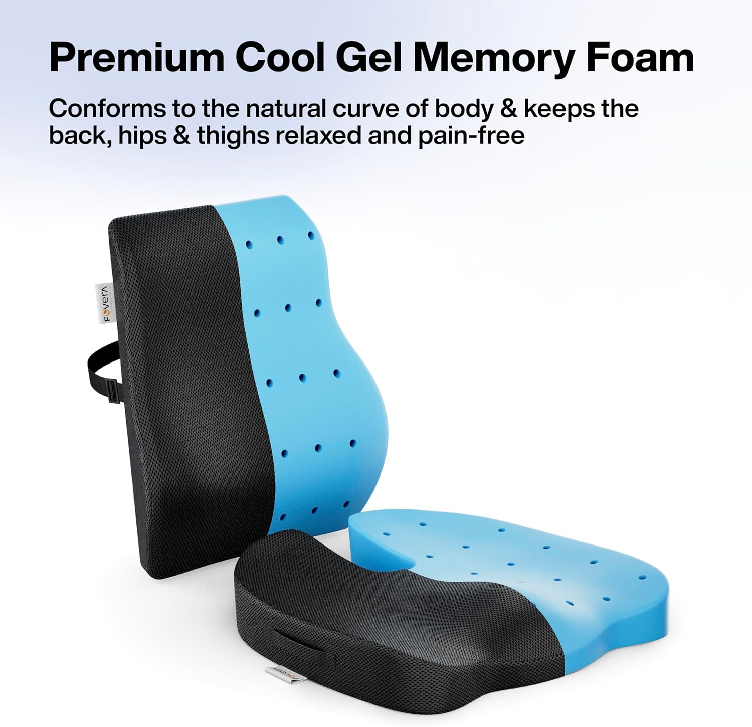 FOVERA Coccyx Seat Cushion for Tailbone & Back Support for Chair - Orthopedic Memory Foam Sitting Cushion Combo - Relieves Back, Sciatica, Hip, Seat Bone Pain - for Office & Home Chair image number 2