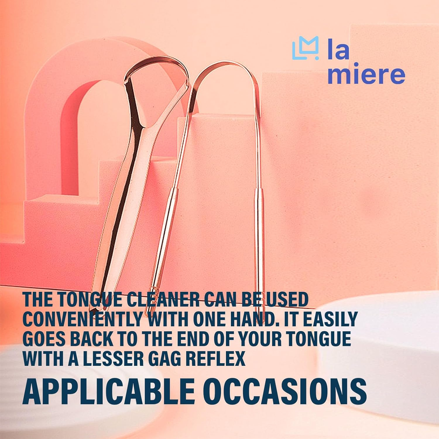 Pure Rose Gold Tongue Scraper for Adults - Oral Care & Hygiene Natural Tongue Cleaner for Fresher Breath - Tongue Scraper with Natural Cotton Bag (2 Piece/Pack) image number 1