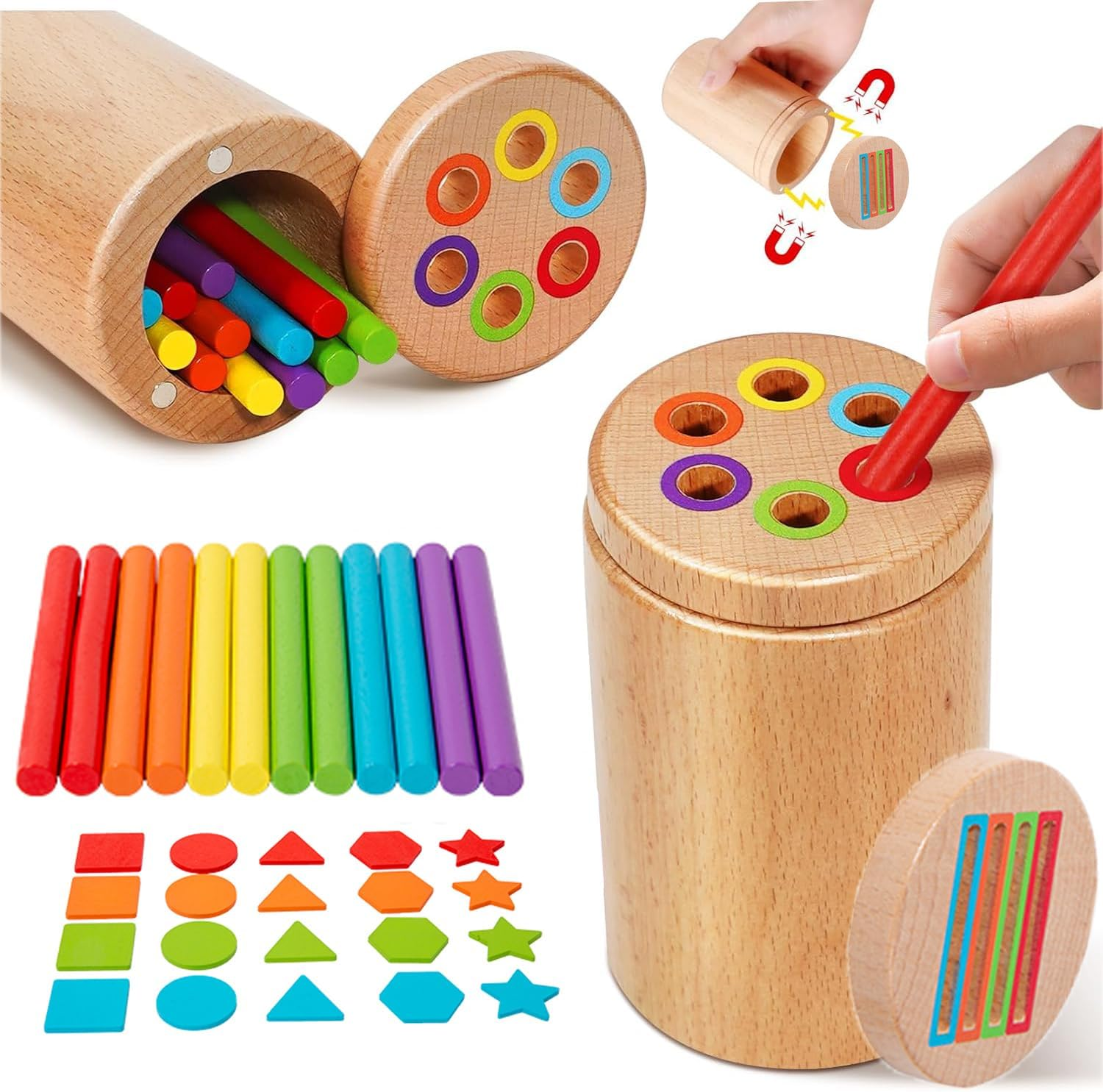 Montessori Toys for 1 2 3+ Year Old, Dual Play Wooden Toddler Educational Toys Color Sorting Preschool Learning Activities, Fine Motor Skills Sensory Matching Games for Boys Girls Gifts image number 2