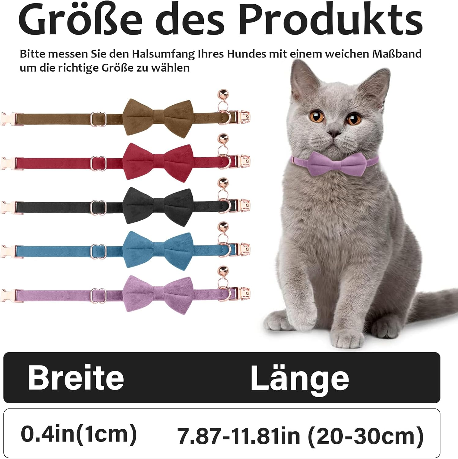 Asvin Velvet Cat Collar with Bell and Bow Tie, Adjustable Collar Cat for Weddings for Kitten Collar (Purple) image number 5