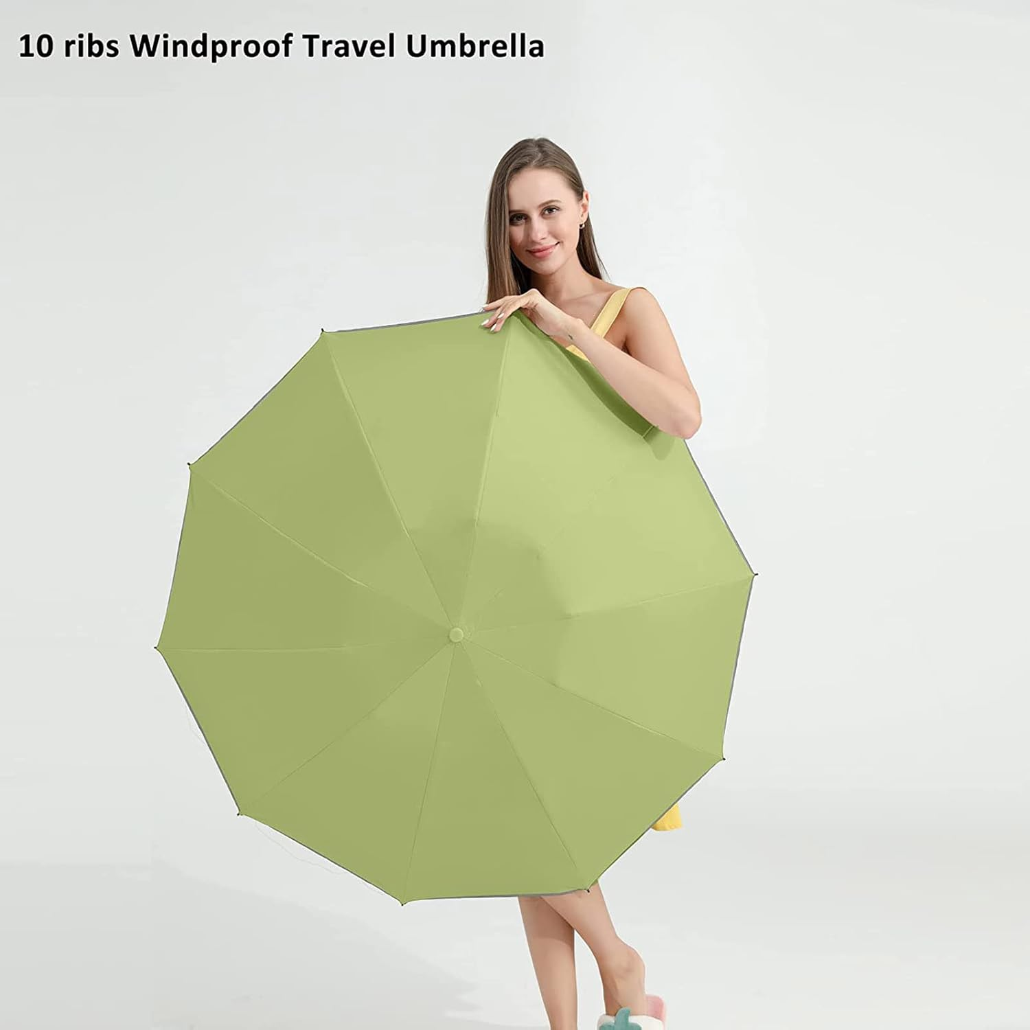 DAWNTREES Windproof Travel Umbrella,Automatic Opening and Closing,Compact, Sturdy, and Lightweight,Sun Umbrella UV Protection,Large Rain Folding Umbrella - Grass Green image number 4