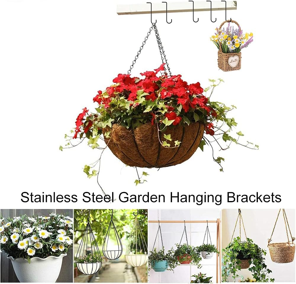 8Pcs Fence Hooks, 6/8 Inch Stainless Steel Hanging Basket Bracket Heavy Duty Iron Garden Hanging Brackets Hooks for Bird Feeders, Fences, Indoor & Outdoor Hanging (6 Inches) image number 2