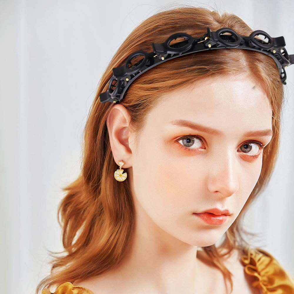 Pack of 6 Premium Hair Bands with Girls, Headbands with Clips Hold for Pony & Curls Twist Styling Headband for Women & Girls Headband with Safety Clips in Black image number 3