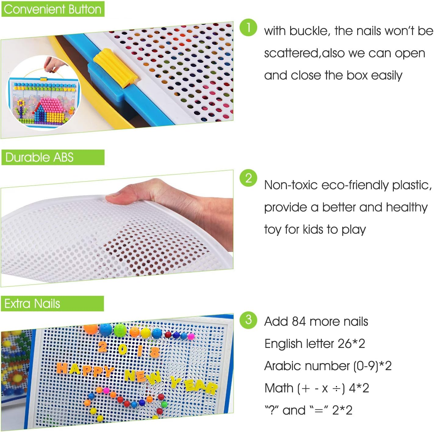 Lemical 380 PCS Creative Jigsaw Puzzle Mushroom Nails Pegboard Mosaic Kit Develop Intelligence Educational DIY Building Block Brick Toy for Kids -Upgraded Version