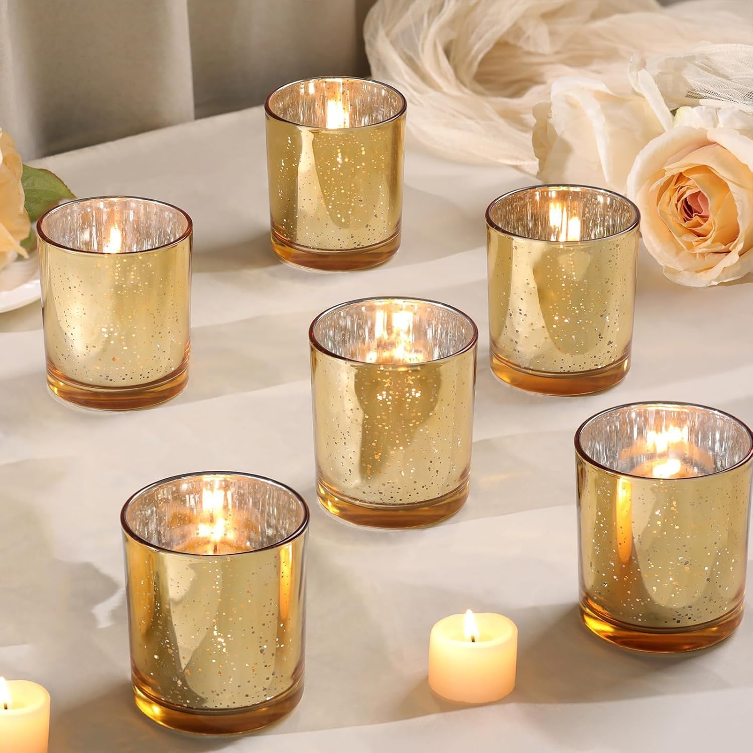 Candle Holders Votive 6Pcs, Gold Glass Tea Light Holders Bulk for Weddings, Events, Table Centrepiece, Christmas, Valentine, and Party and Holiday Decorations image number 2