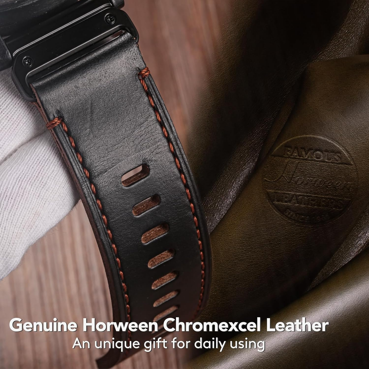 Hemsut H Compatible with Fenix 5 Band 22Mm Width Soft Horween Leather Watch Strap for Fenix 5 Plus/Fenix 6/Fenix 6 Pro/Fenix 7/Exip/Forerunner 935/945/Approach S60/Quatix 5&hellip; image number 5