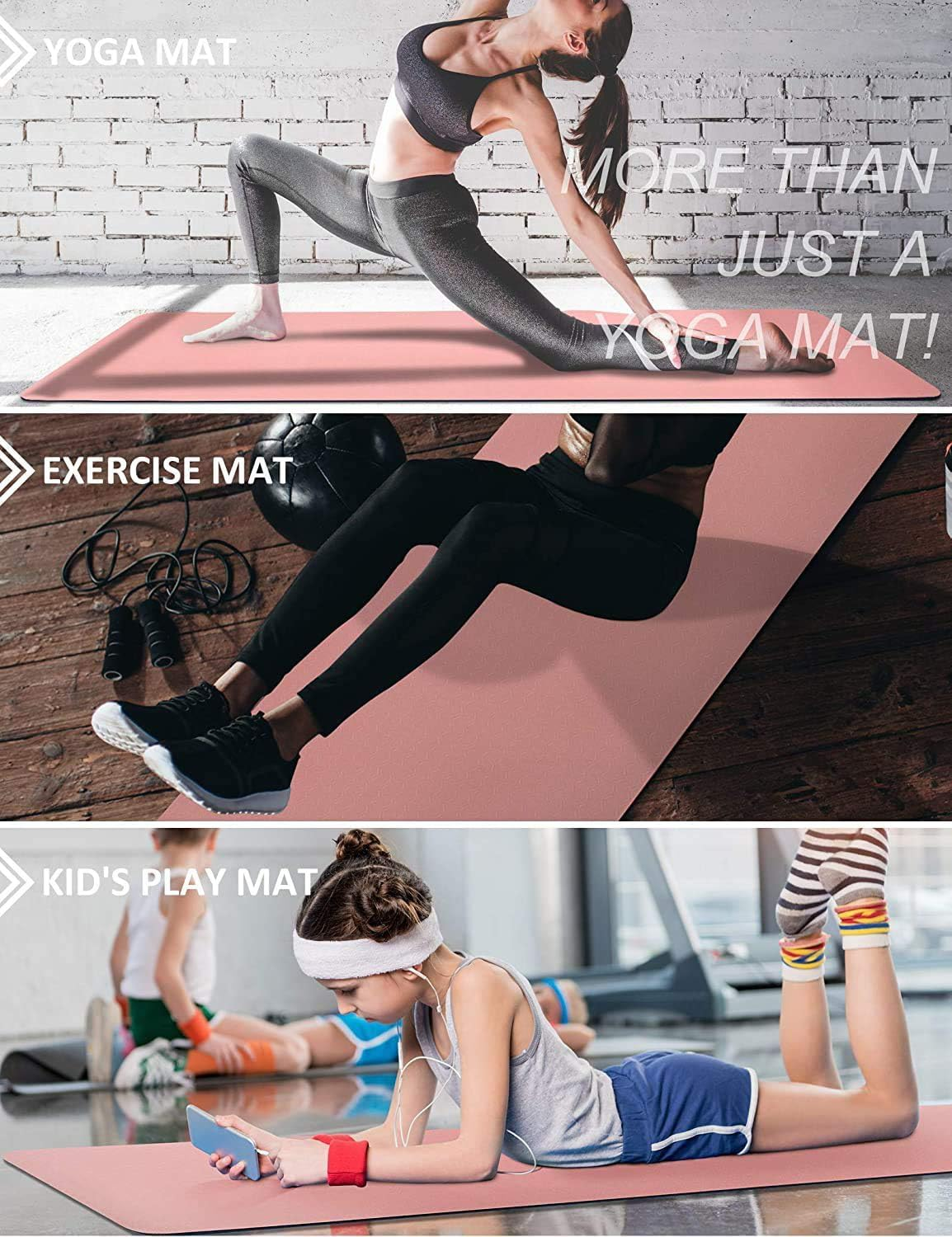 Non-Slip TPE Yoga Mat for Women & Men, 72"X24" Extra-Long Anti-Tear Pilates Mats for Hot Yoga, HIIT, Floor Workouts, 8Mm Thick Lightweight Fitness Mat Professional Exercise Mats with Dual Grip image number 1