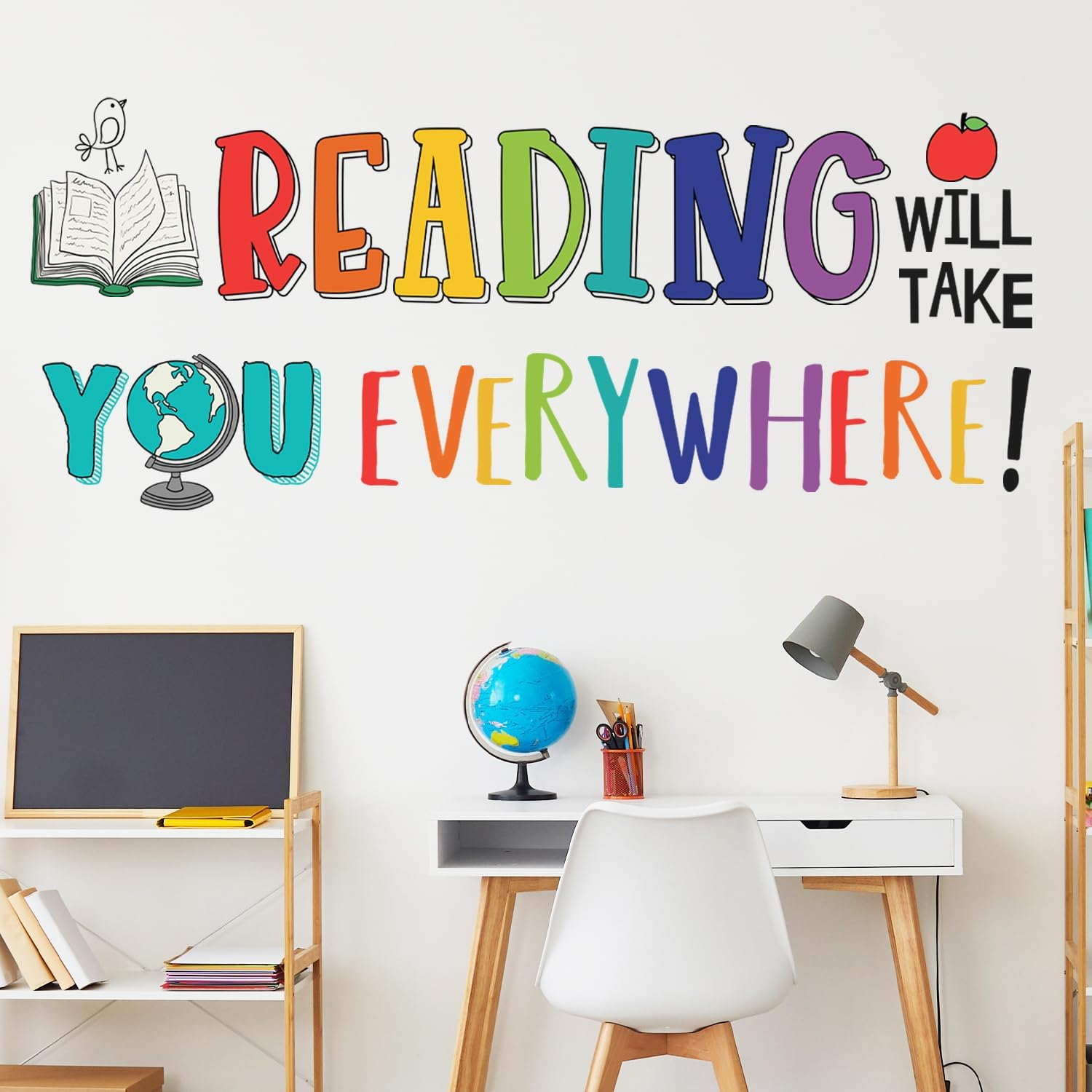 DECOWALL DS9-8092 Reading Corner Wall Stickers Decals D&eacute;cor Classroom Kids Room Inspirational Nursery Art Bedroom Library Peel Stick Book Playroom