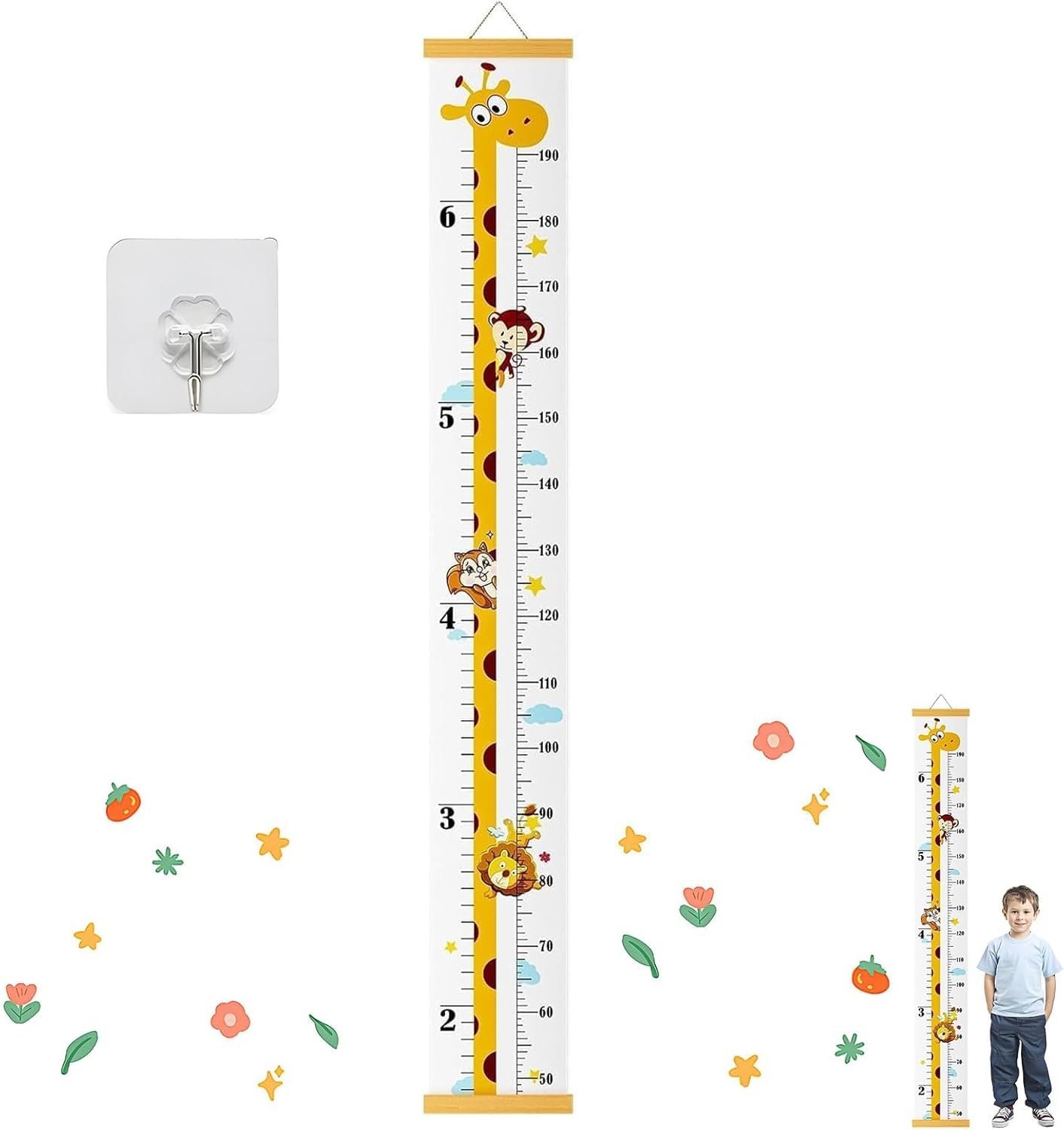Giraffe Height Chart, Growth Measurement Device Fun Height Measure Tool with Hook Children Teenager Growth Record Cartoon Giraffe, for Bedroom Nursery Wall Decoration image number 4