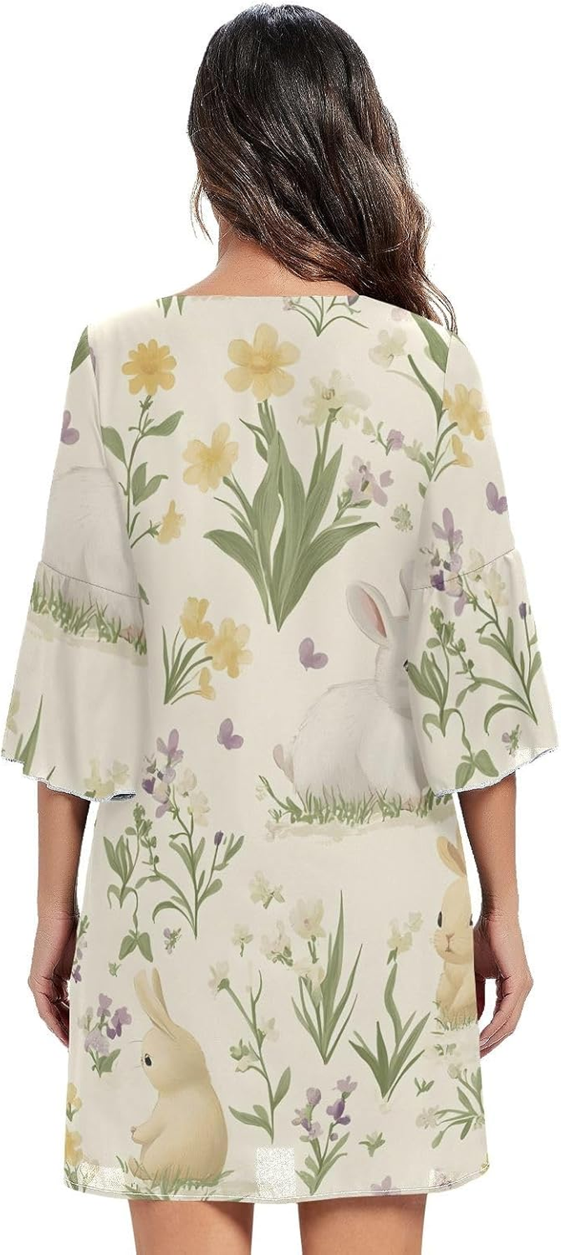 Easter Rabbits Cute Flowers Ladies Chiffon Dress 3/4 Sleeve Maternity Dress Party S-XXL image number 2