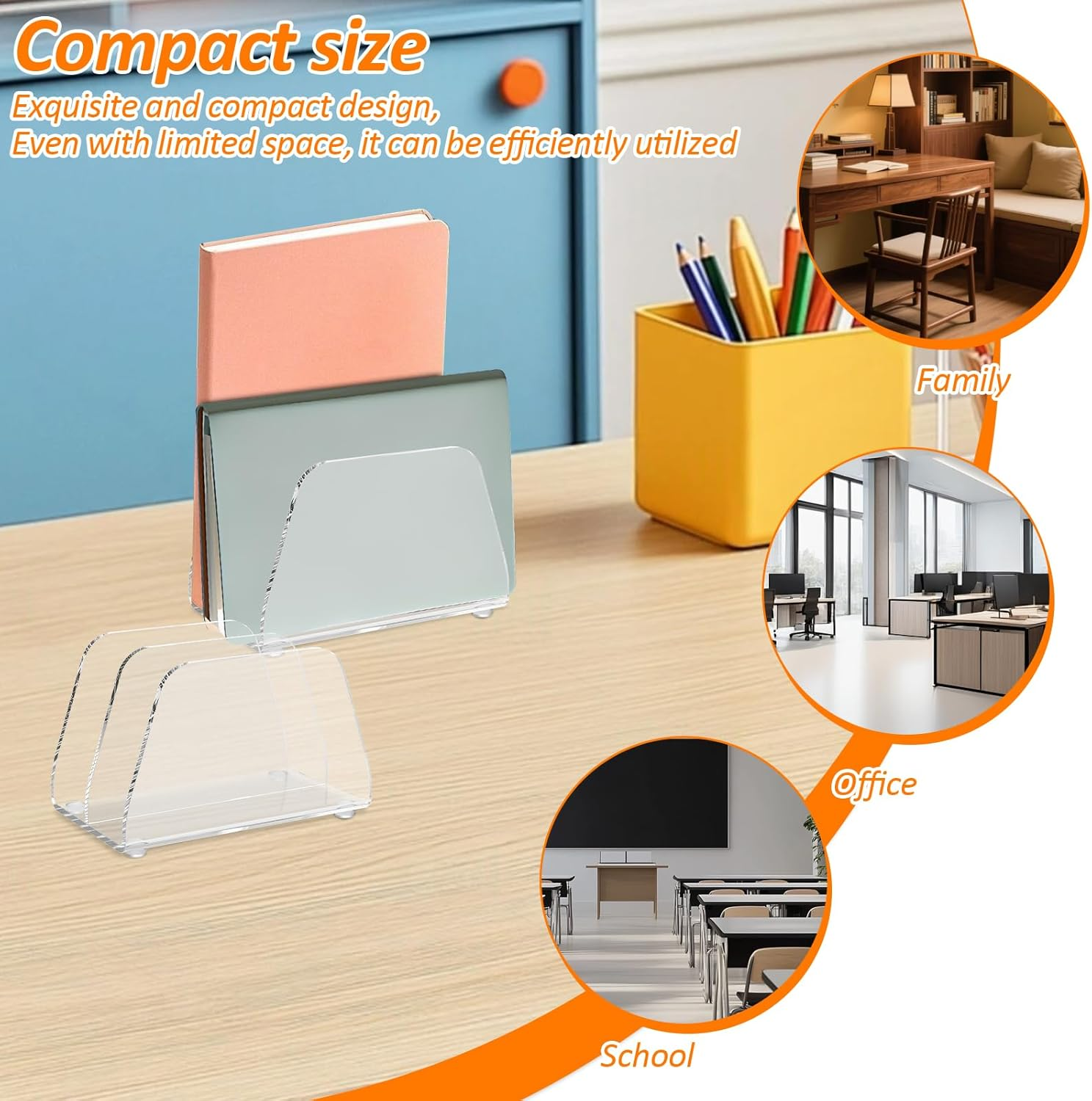 Pack of 2 Acrylic Letter Holder Desk with 2 Compartments, Transparent Post Sorting System Organiser, Multi-Purpose Letter Organiser, Clear Letter Stand for Office, Home, School, Desk Organisation image number 3