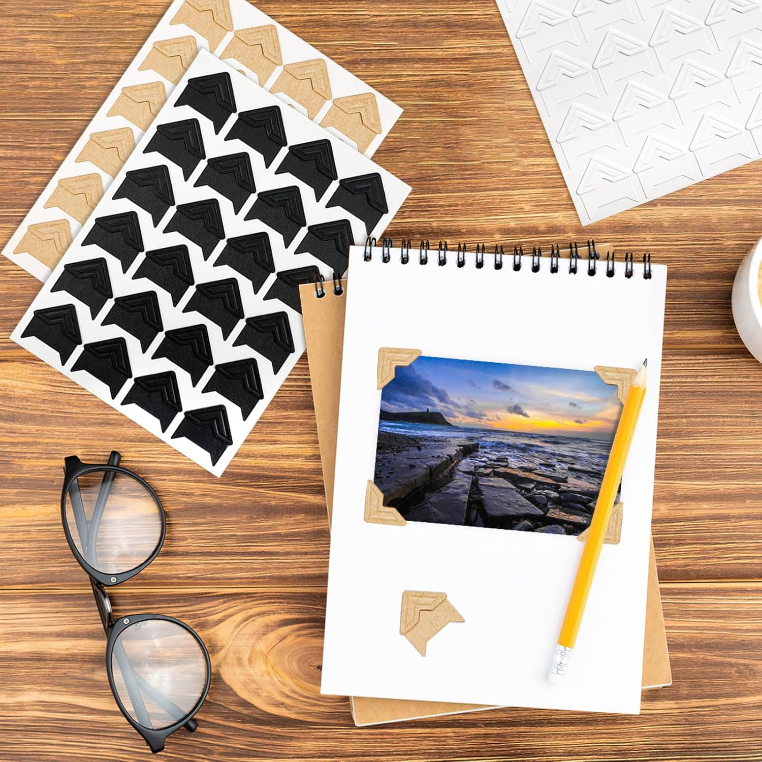 15 Sheets 360 Pcs Self-Adhesive Photo Corners Stickers for DIY Scrapbook, Photo Album, Picture Frames, Memory Books, Journal (3 Colors)