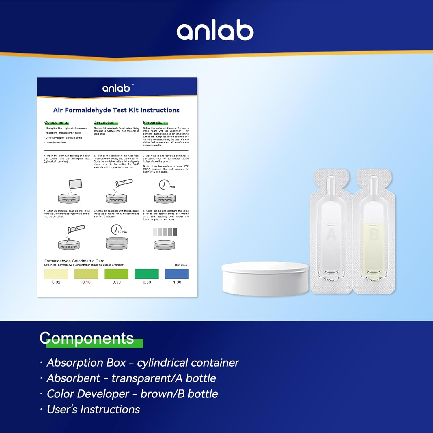 Anlab&trade; Air Formaldehyde (HCHO) DIY Test Kit - Used for Air Quality Testing, Detector Used for Home, Residential, Business, Hotel, Hospital, School, Furniture, Auto (Pack of 3) image number 4