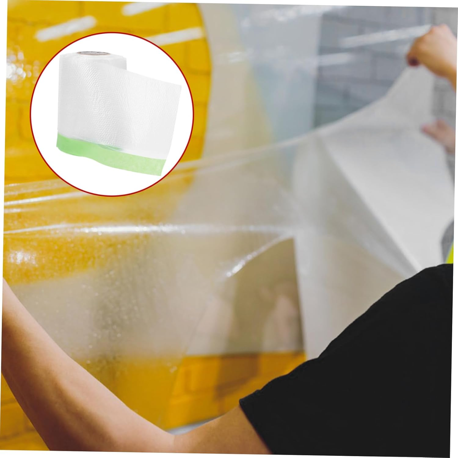 Hohopeti Masking Film for Painting Plastic Drop Cloth Automotive Masking Tape Wide Range of Uses Non-Damaging Adhesive Easy to Clean Reusable image number 3