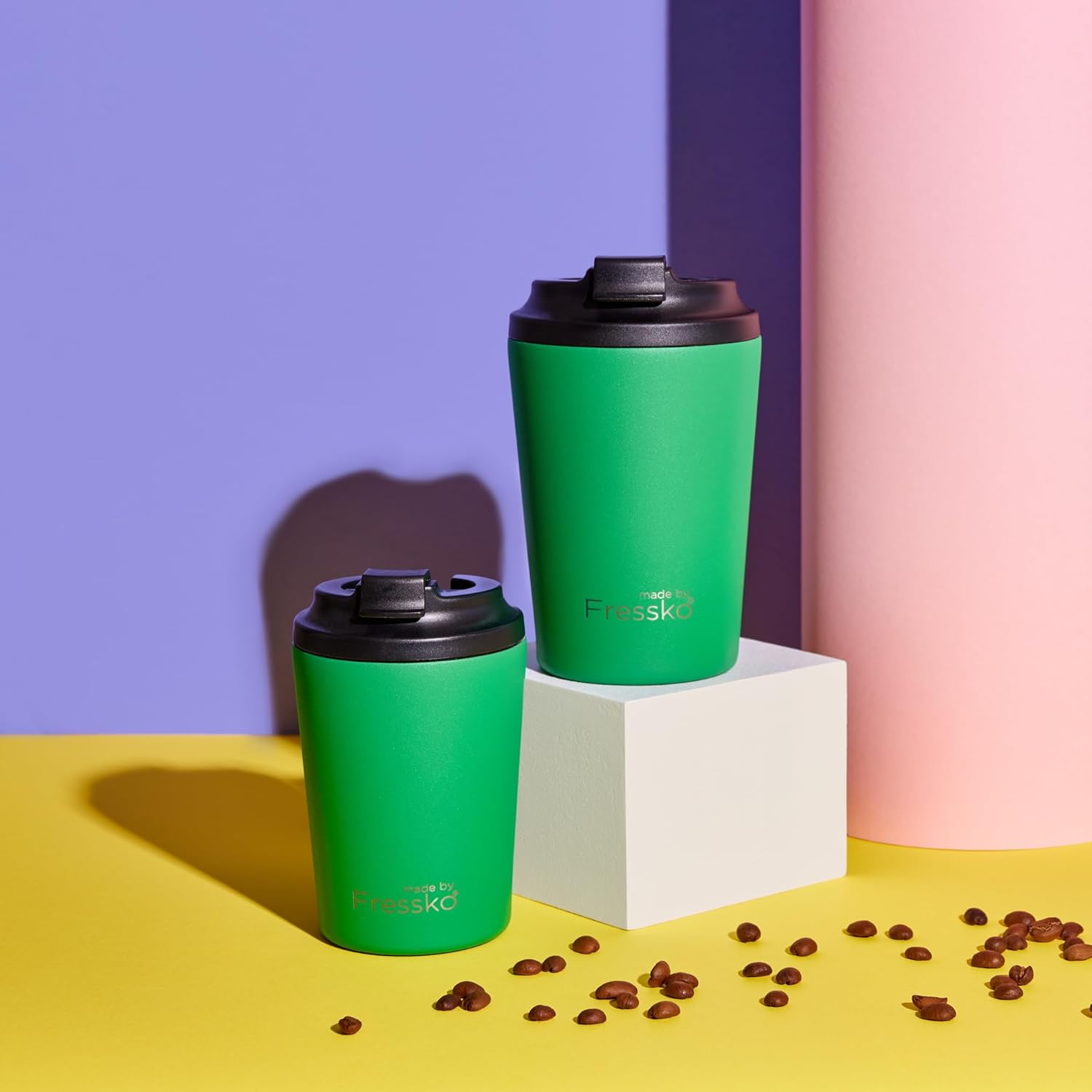 Made by Fressko Reusable Coffee Cup - Stainless Steel Insulated Mug - Leak Proof Travel Cup for Hot/Cold Drinks - 3 Hr Heat Retention - Fits Car Holders & Coffee Machines - Clover - 12Oz 340Ml