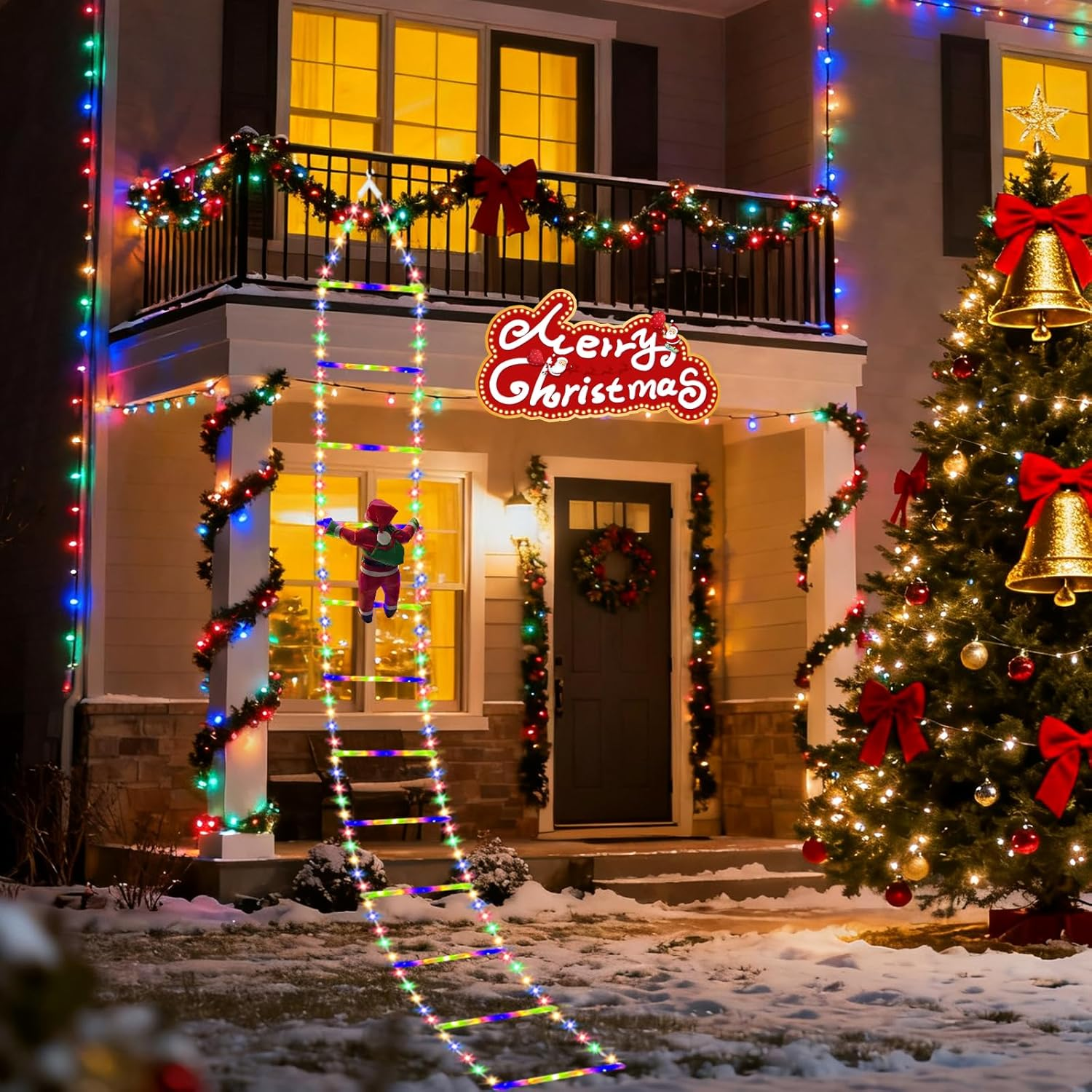 3M Christmas Santa Climbing Ladder Lights, Christmas LED Stairs Lights Decorations with 8 Modes for Home Staircases Christmas Trees Outdoor Indoor Xmas Decor image number 2