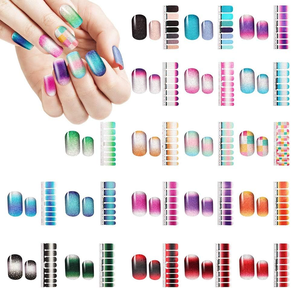 20 Sheets 140 Pieces Glitter Nail Wraps Art Polish Stickers Gradient Color Nail Wrap Self-Adhesive Sticker Decal Nail image number 3