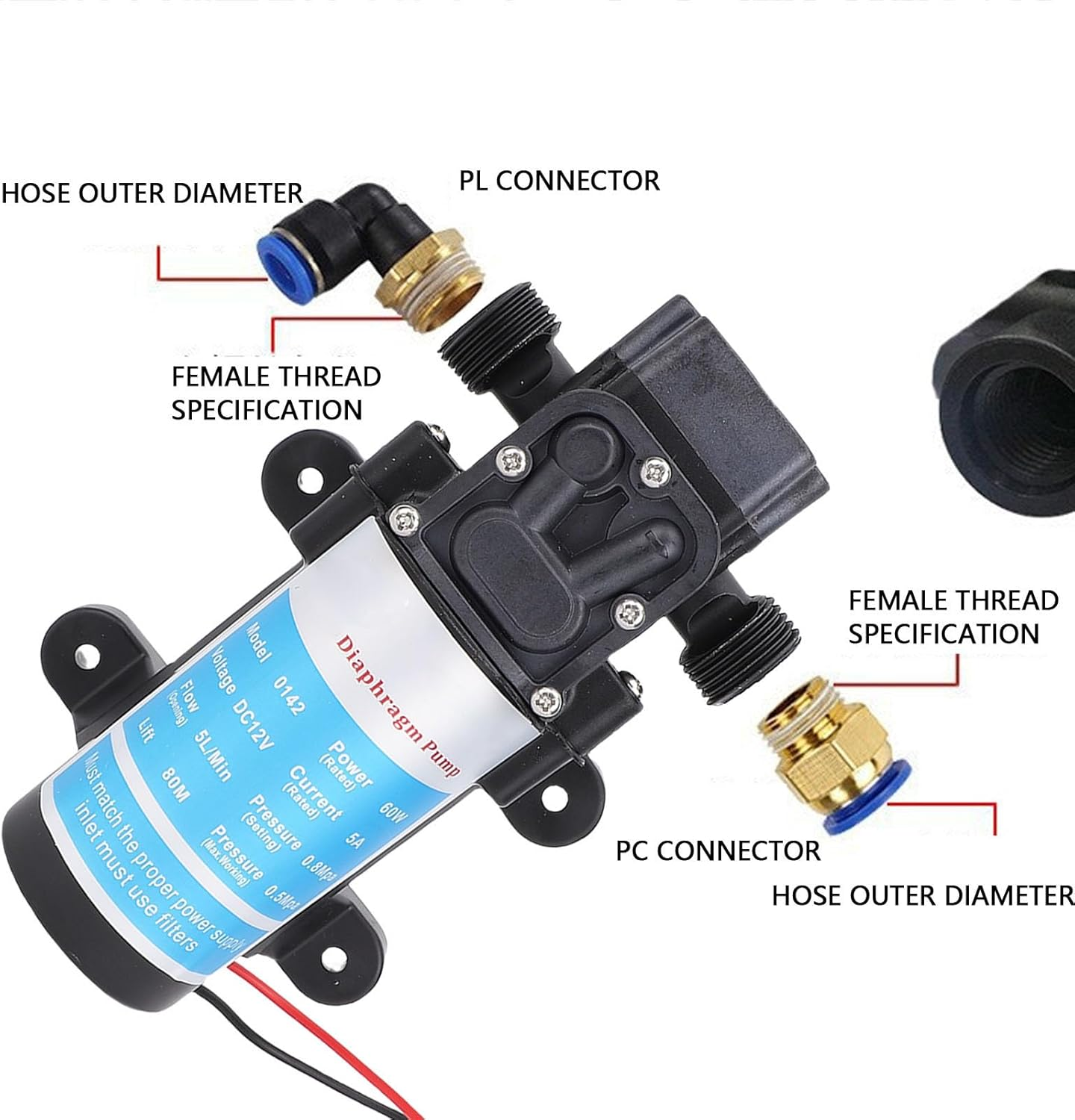 Generic RV Water Pumps, 4 GPM 45PSI 12V DC on Demand Self Priming Diaphragm Pump with Pressure Switch, RV Fresh Water Pumps, Water Pressure Pump for RV, Boat, Yacht, Caravan, Garden