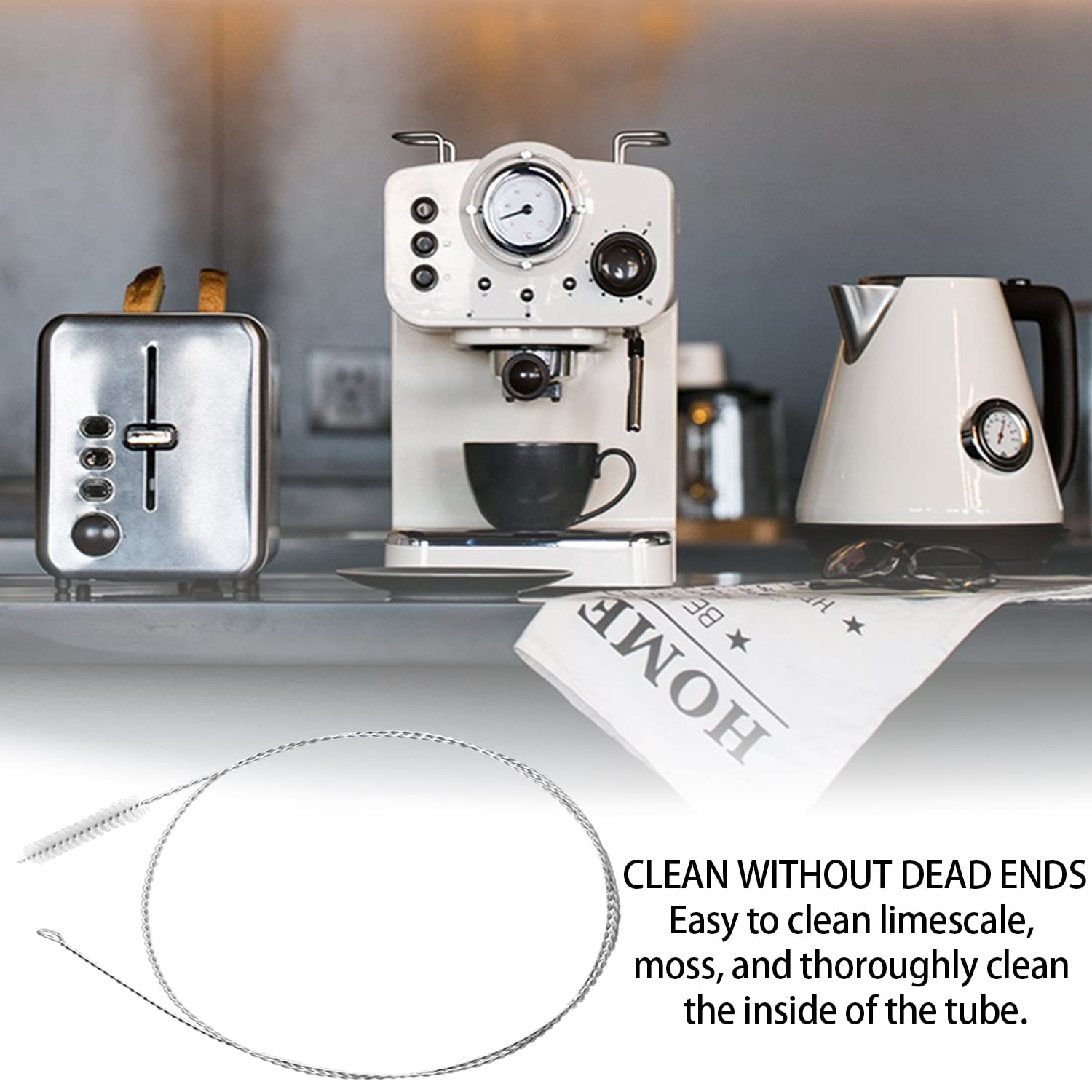 TORMEN 59Inch 304 Stainless Steel Long Brush, 1.5M Portable Tube Nylon Straw Brush for Mask and Pipe(White image number 5