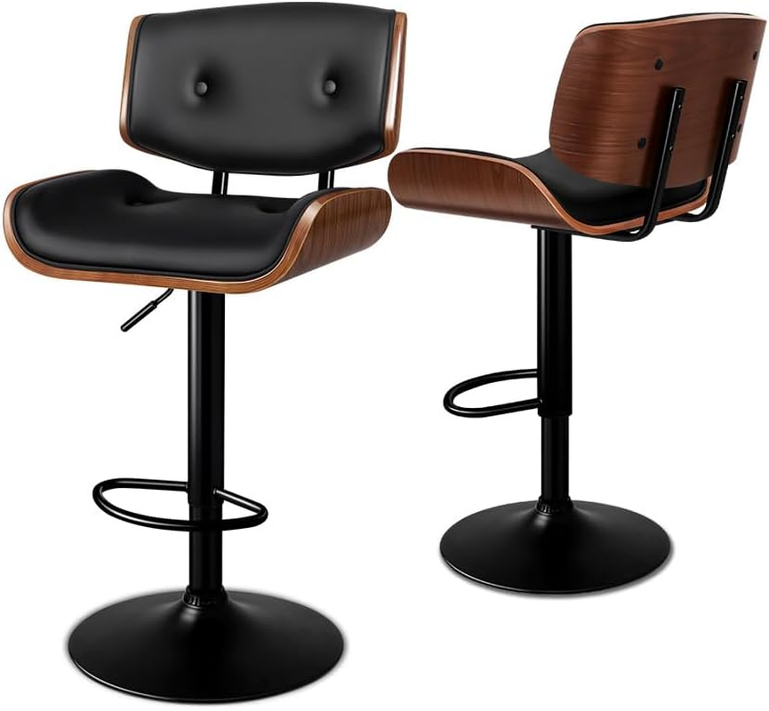 ALFORDSON Bar Stools, 2 Pcs Kayla Swivel Counter Barstool with Anti-Slip Floor Protector, Adjustable Kitchen Stool, Wooden Dining Chair in 62.5-84Cm Seat Height for Home Bar Dining Room