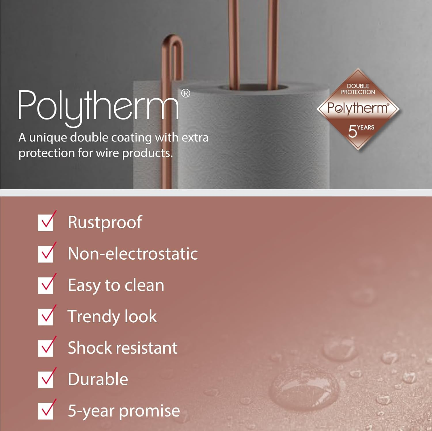 Metaltex Kitchen Roll Holder, Steel, Copper, 15 X 15 X 32 Cm image number 3