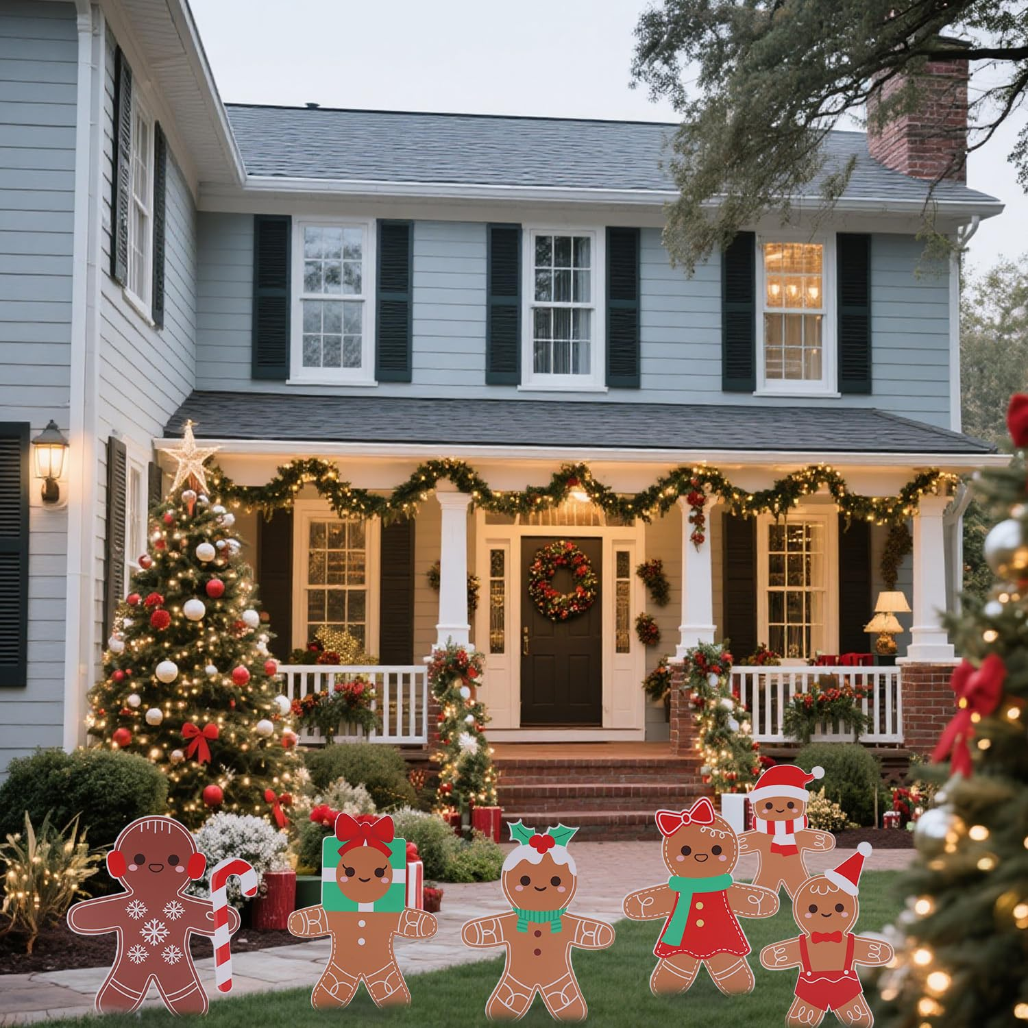 10Pcs Gingerbread Christmas Decorations, Gingerbread Man Christmas Yard Signs with Stakes for Lawn Pathway Patio Indoor & Outdoor Xmas Decor image number 5