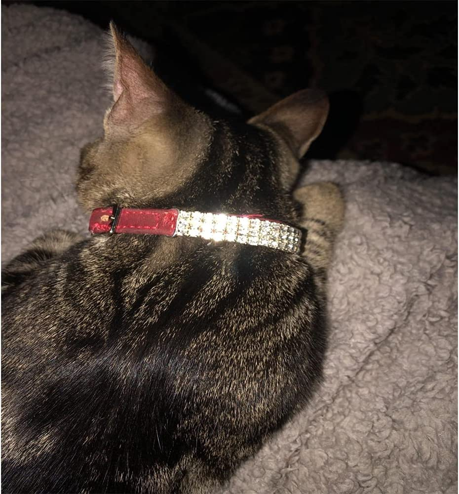 CHUKCHI Soft Velvet Safe Cat Adjustable Collar Bling Diamante with Bells,11 Inch for Small Dogs and Cats (Red) image number 1