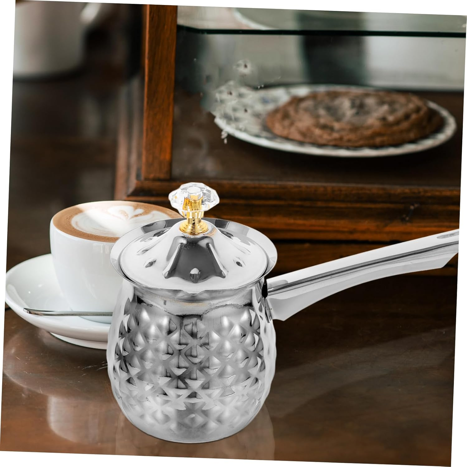 CATIEBYE Stainless Steel Coffee Pot Turkish Pot for Milk Heating Side Handle for Espresso and Coffee Brewing at Home image number 4