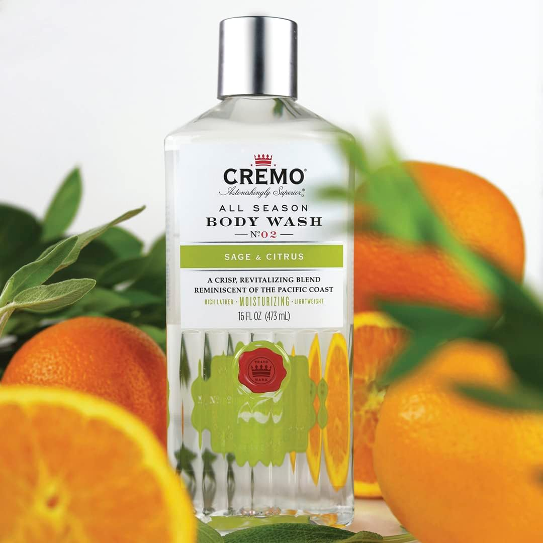 CREMO - Moisturising Body Wash for Men | Revitalising Shower Gel | Sage & Citrus Fragrance | 473Ml image number 4