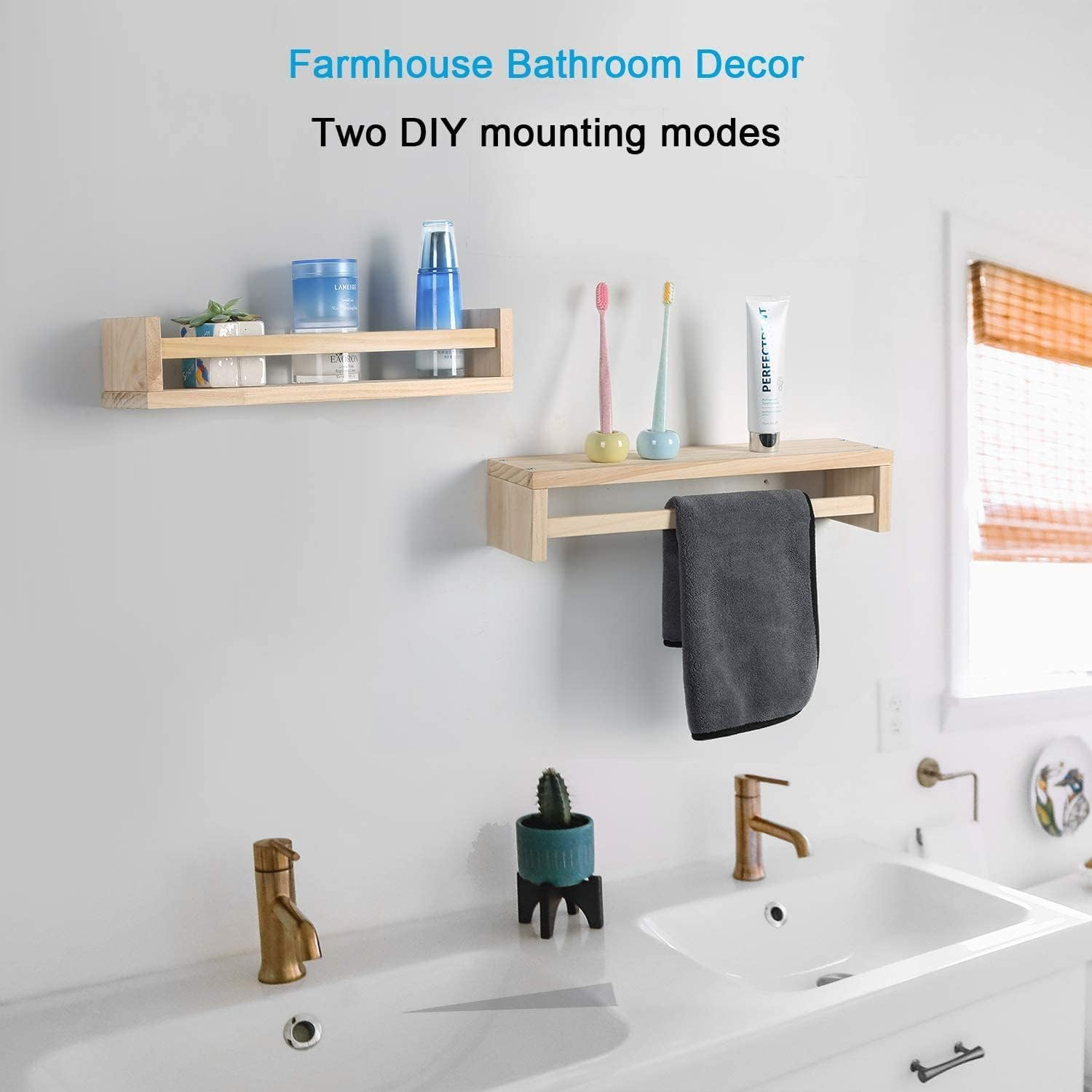 Floating Nursery Book Shelves, 2 Pack Wood Floating Shelves for Kids Room, Small Wood Book Shelf Wall Mounted for Baby Teen Boys Girls, Toy and Decor Storage for Bedoom (Beige) image number 6