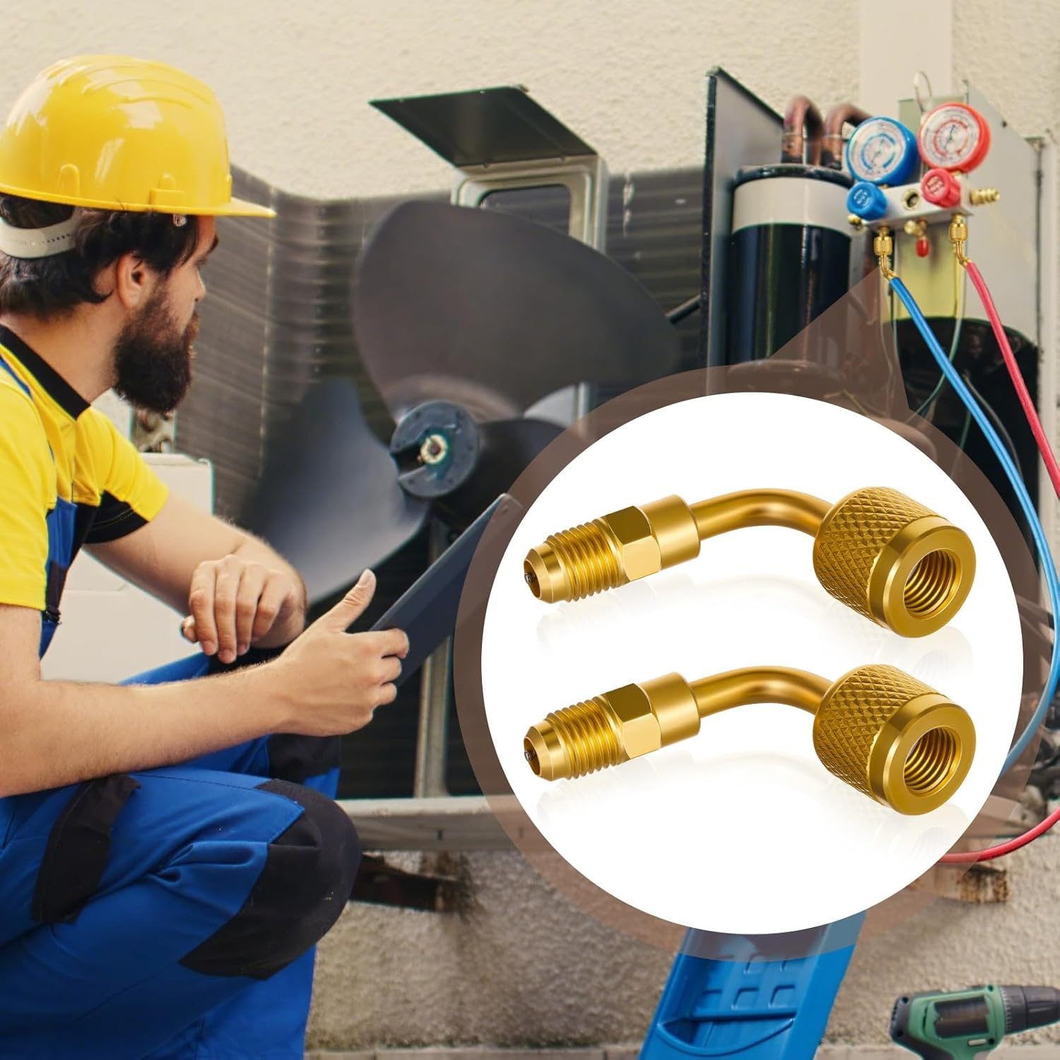 2 Pcs A2L Refrigerant Brass Adapter 1/4" Female SAE Flare Left Handed to 1/4" Male Thread Adapter Heavy Duty HVAC Quick Connect Fittings Low Loss for Refrigerant Tanks Mini Split Systems image number 6