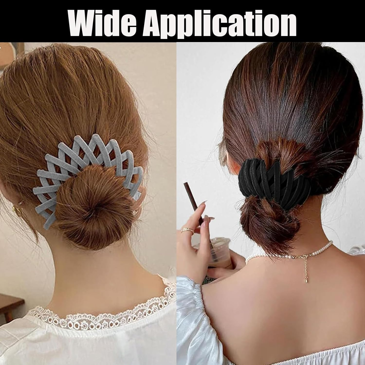Hair Accessories for Women, Ponytail Holder, Hair Scrunchie Set, 4 Pieces, Bird Nest Hair Clips, Stretchy from 6-13 Cm, Black, Burgundy, Grey, Brown, Volume-Saving for Ponytail image number 2