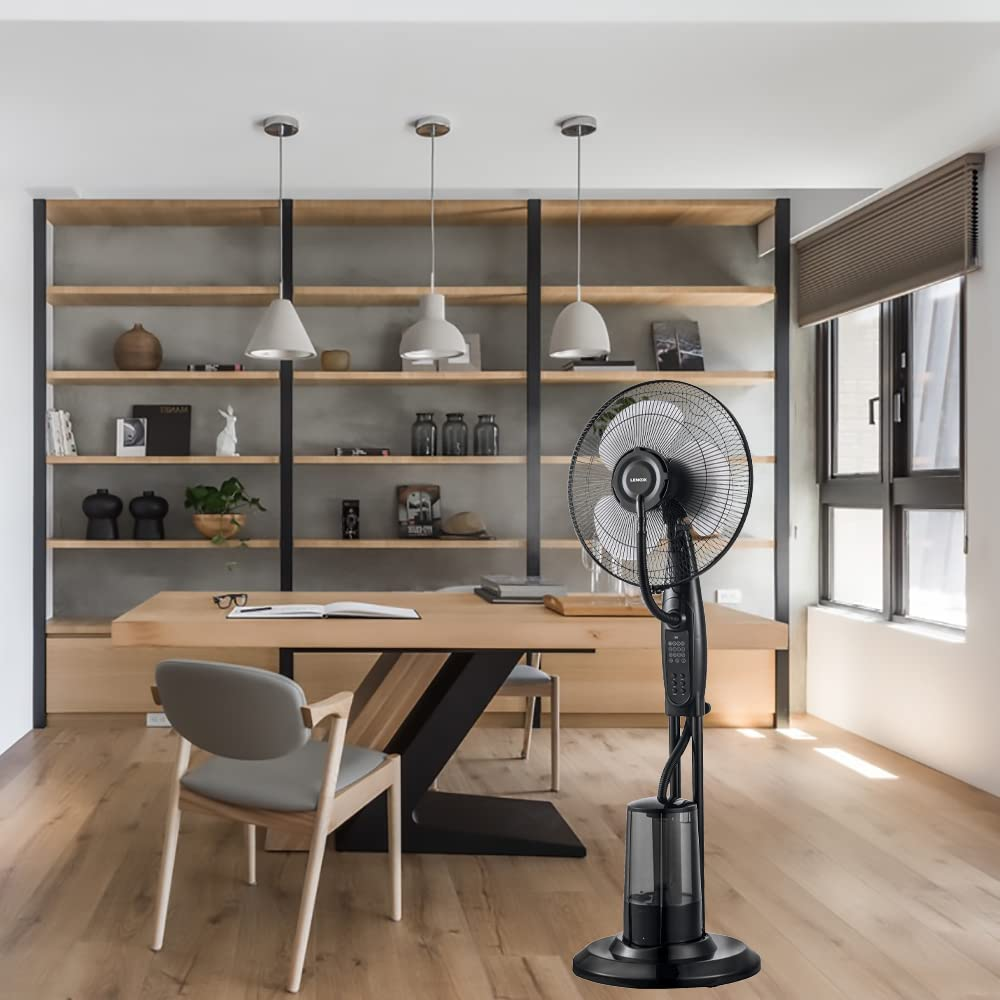Lenoxx Misting Pedestal Fan - 3.2L Water Tank Capacity, Touch Panel, Full Remote Control - 3-Speed Fan & 3-Wind Modes with Timer Control - Freestanding Cool Mist Fan for Home & Office - 1.2M, Black image number 1