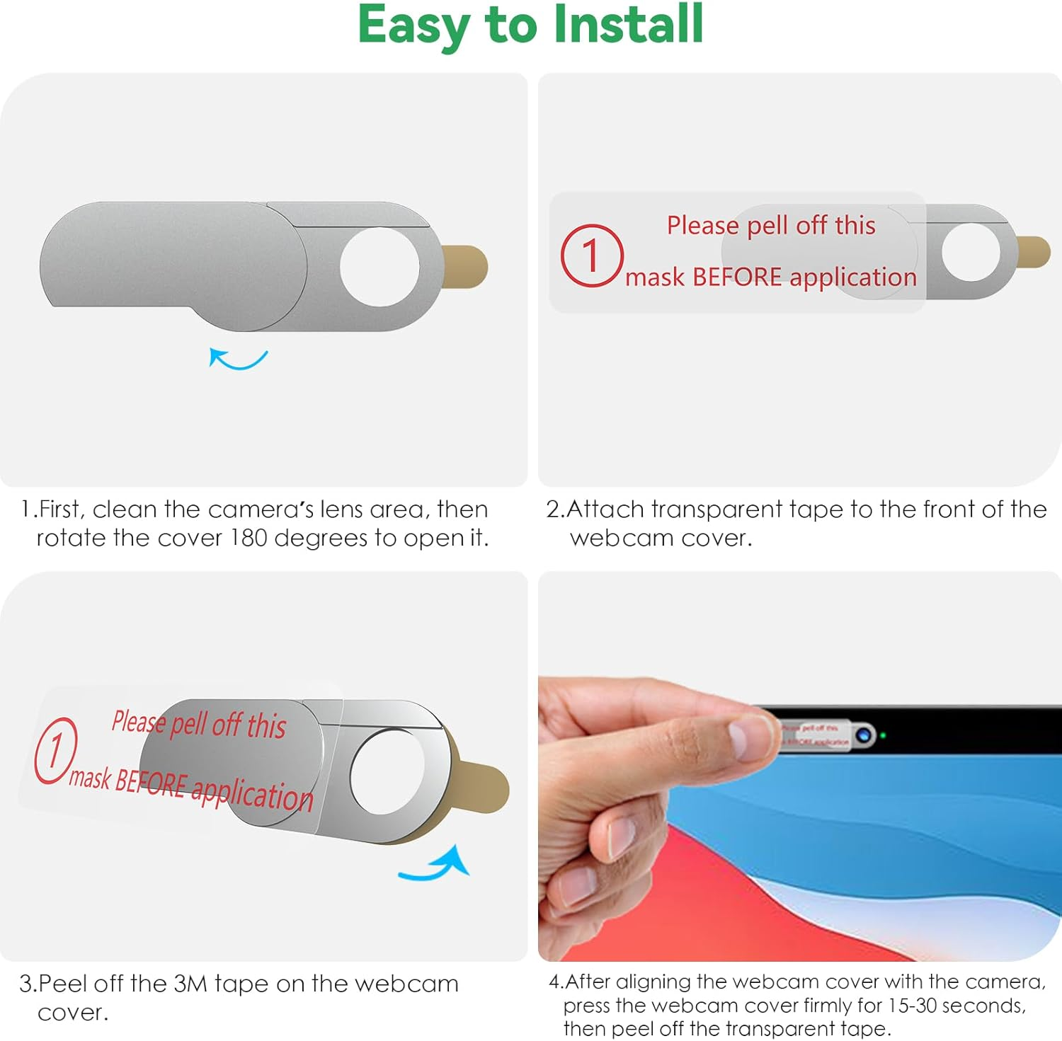 Cloudvalley Webcam Cover, Durable Metal 0.015 Inch Ultra-Thin Web Laptop Privacy Camera Covers for Macbook Air Pro, Ipad PC, Iphone Pad Smartphones, Flip Computer Accessories, 2-Pack Silver - Black image number 5