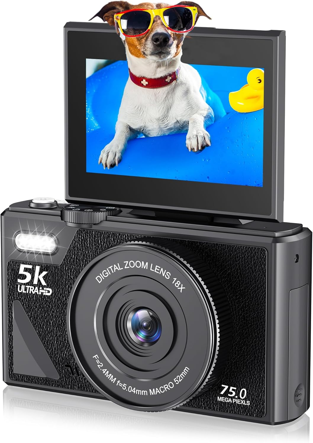 5K Vlogging Camera for Youtube, 75MP Digital Camera for Photography and Video with 3In Flip Screen, 18X Digital Zoom Compact Cameras, Portable Auto Focus 5K Cameras for Teens