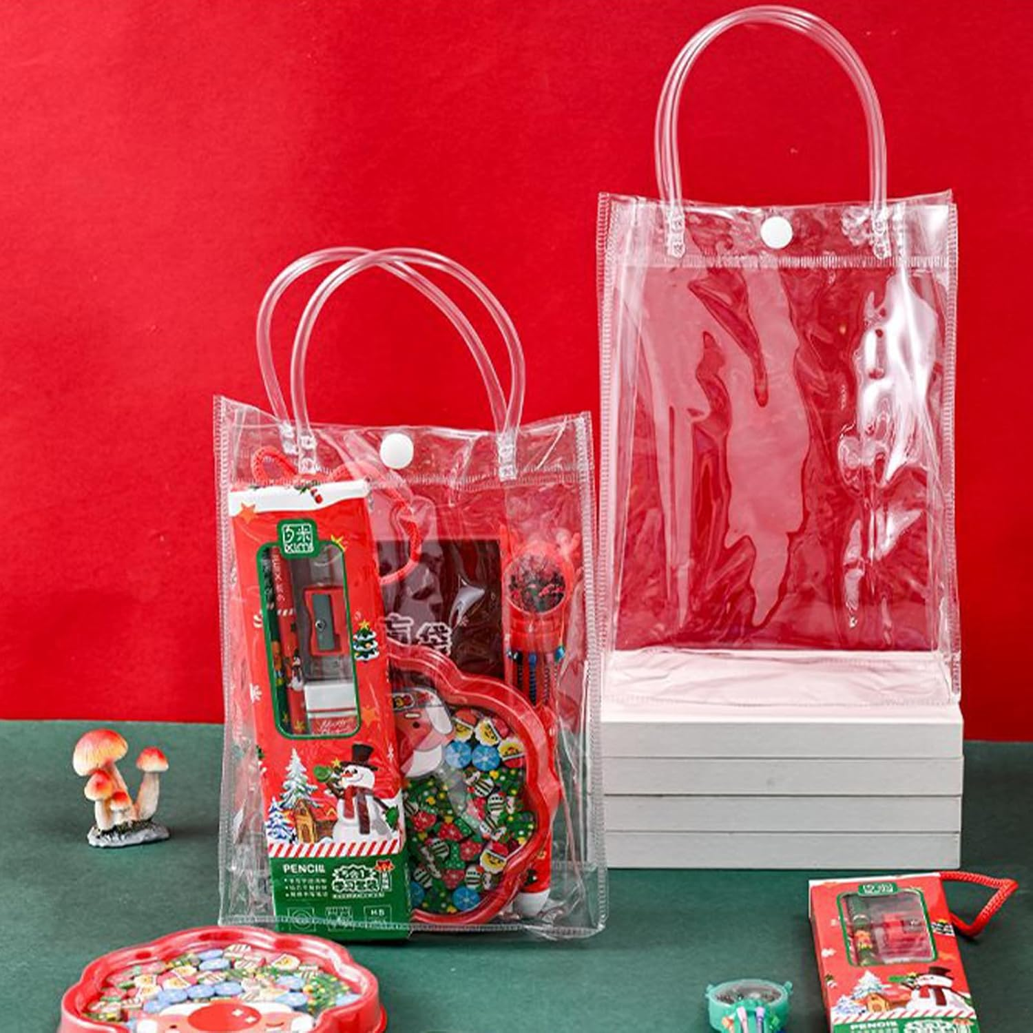 30 Pack Clear Plastic Gift Bags with Handles, 23X17X7Cm Reusable PVC Multipurpose Tote Bags for Party Favors, Goodie Storage, Snacks, Stationery & Cosmetics image number 2