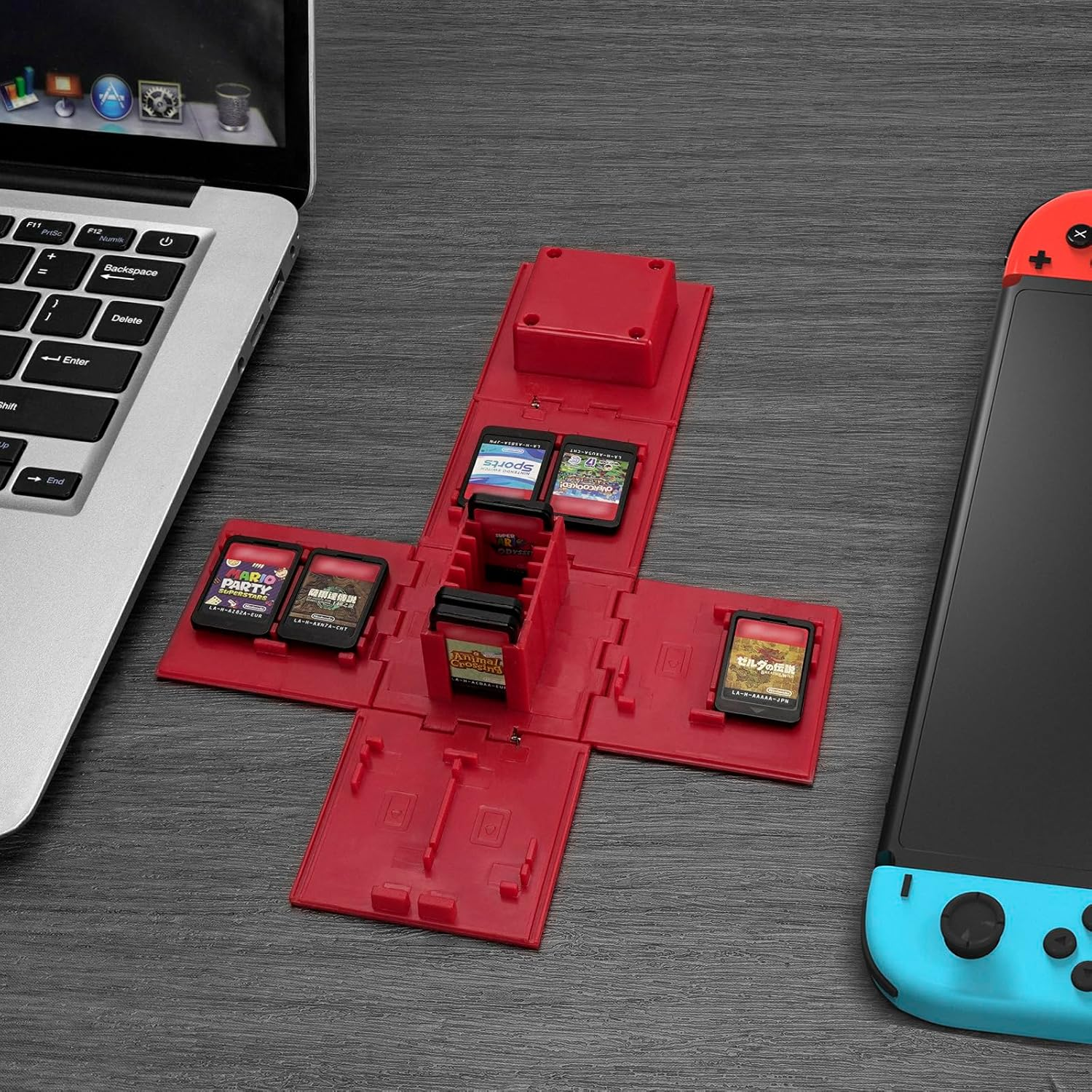 Geekria Game Card Case Compatible with Nintendo Switch, Large Capacity Game Card Organizer with 16 Game Card Slots, Deformable Expandable Game Card Holder, Cube Portable Card Storage Box (Red) image number 5